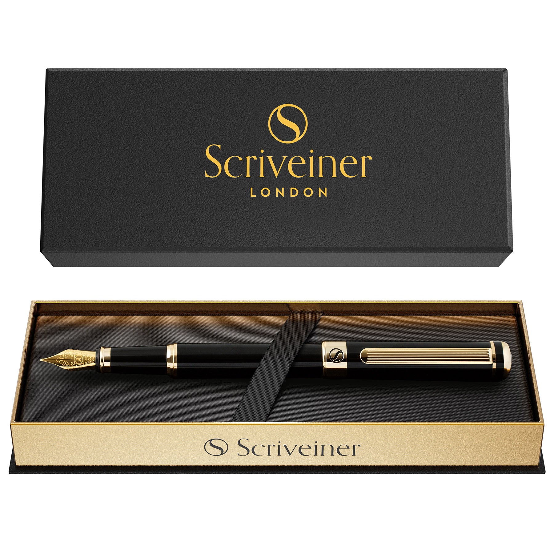 Scriveiner Classic Füllfederhalter in Schwarzlack, mittlere Feder