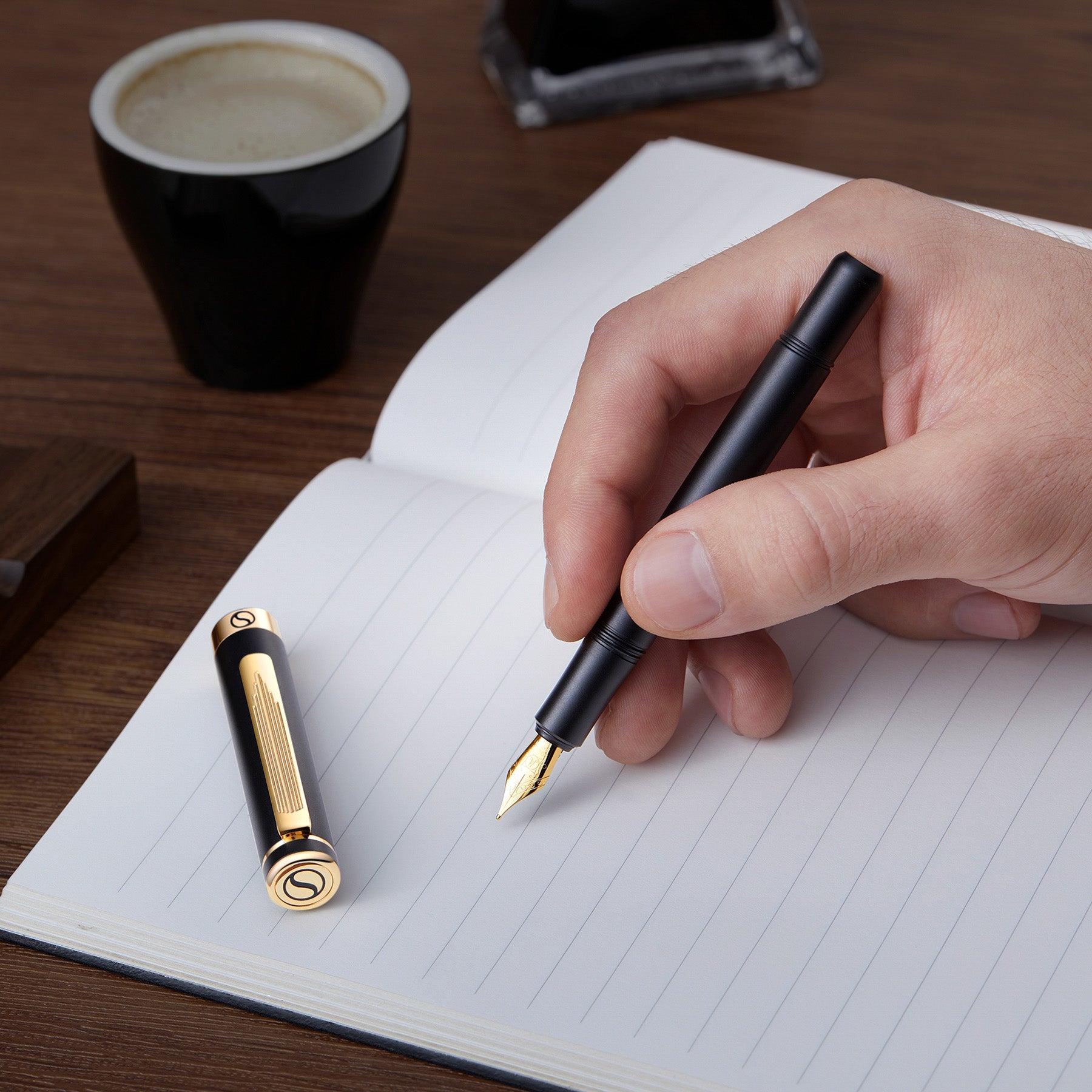 Scriveiner EDC Black Gold Fountain Pen - Fine Nib