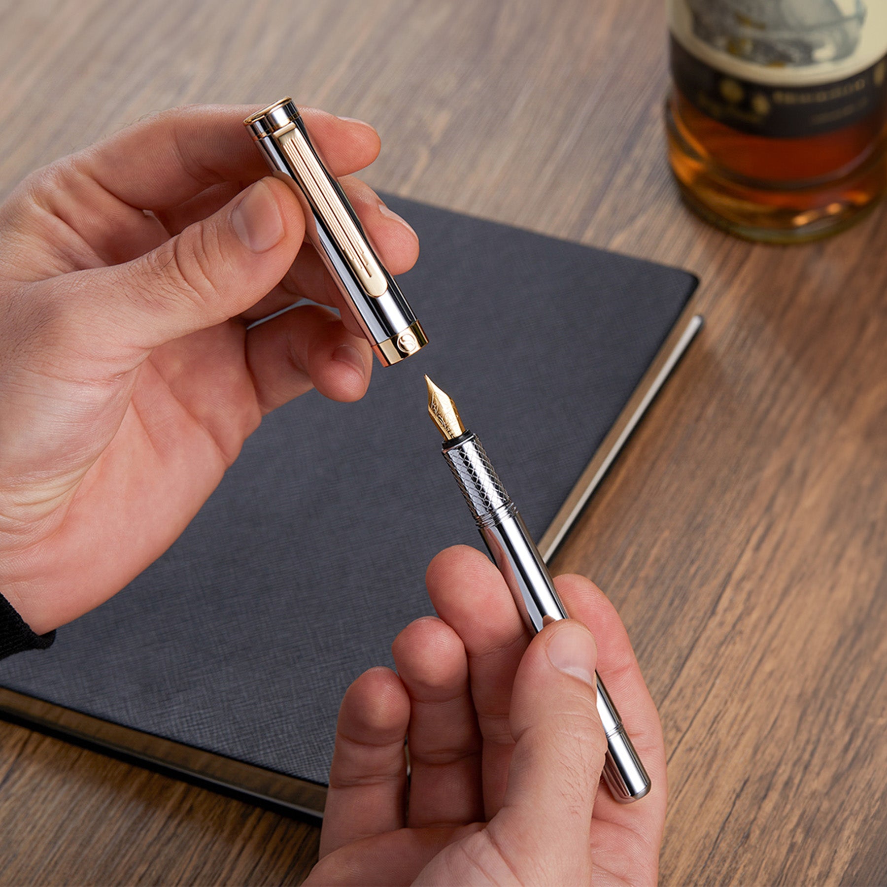 EDC Silver Gold Fountain Pen - Fine Nib