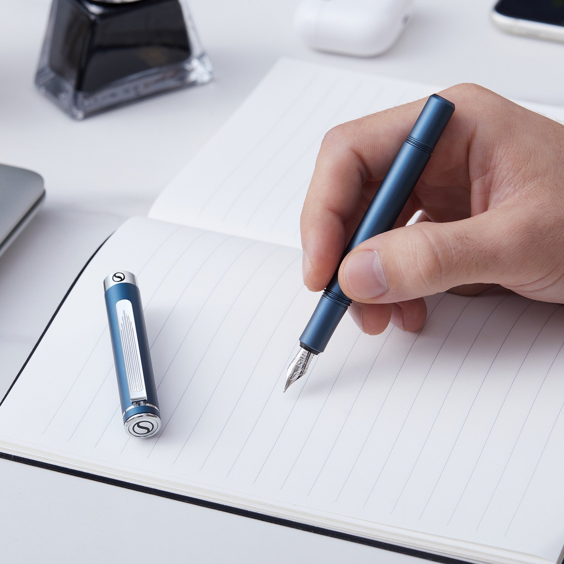 Scriveiner EDC Matt Blue Fountain Pen - Fine Nib