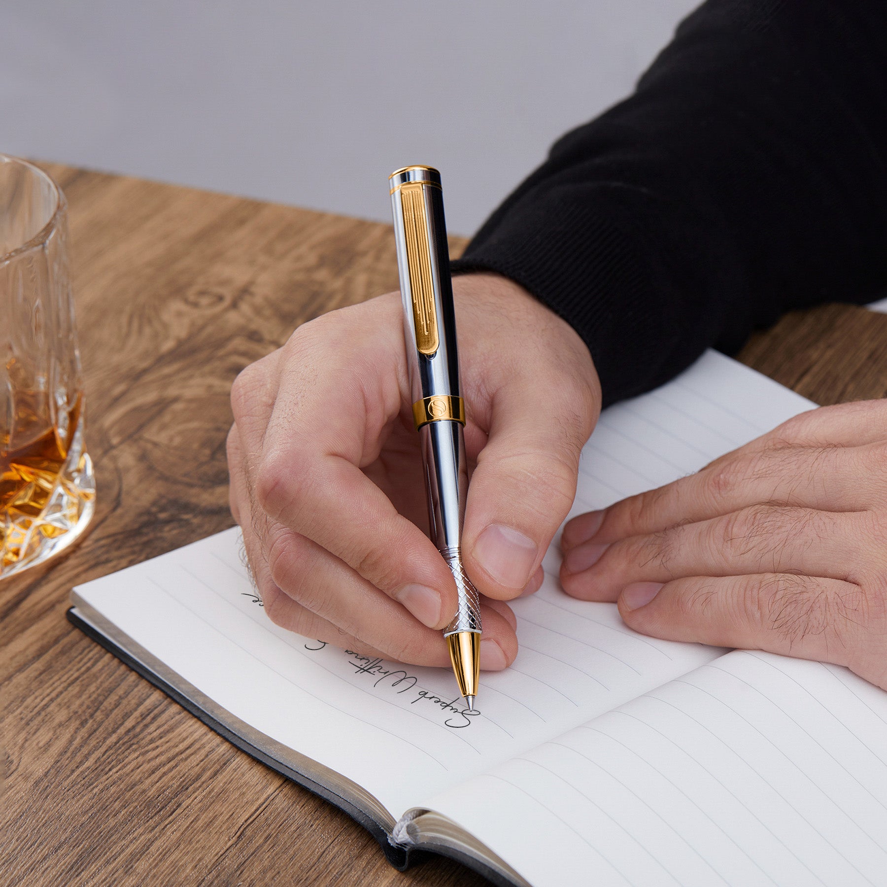 Scriveiner EDC Silver Chrome Rollerball, Award Winning Luxury Pen, Heavy Pocket Pen, Gold Finish