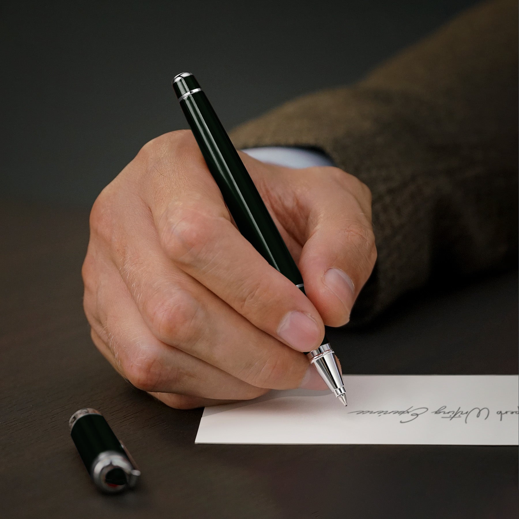 Scriveiner Black Green Rollerball Pen - Stunning Luxury Pen, Chrome Finish