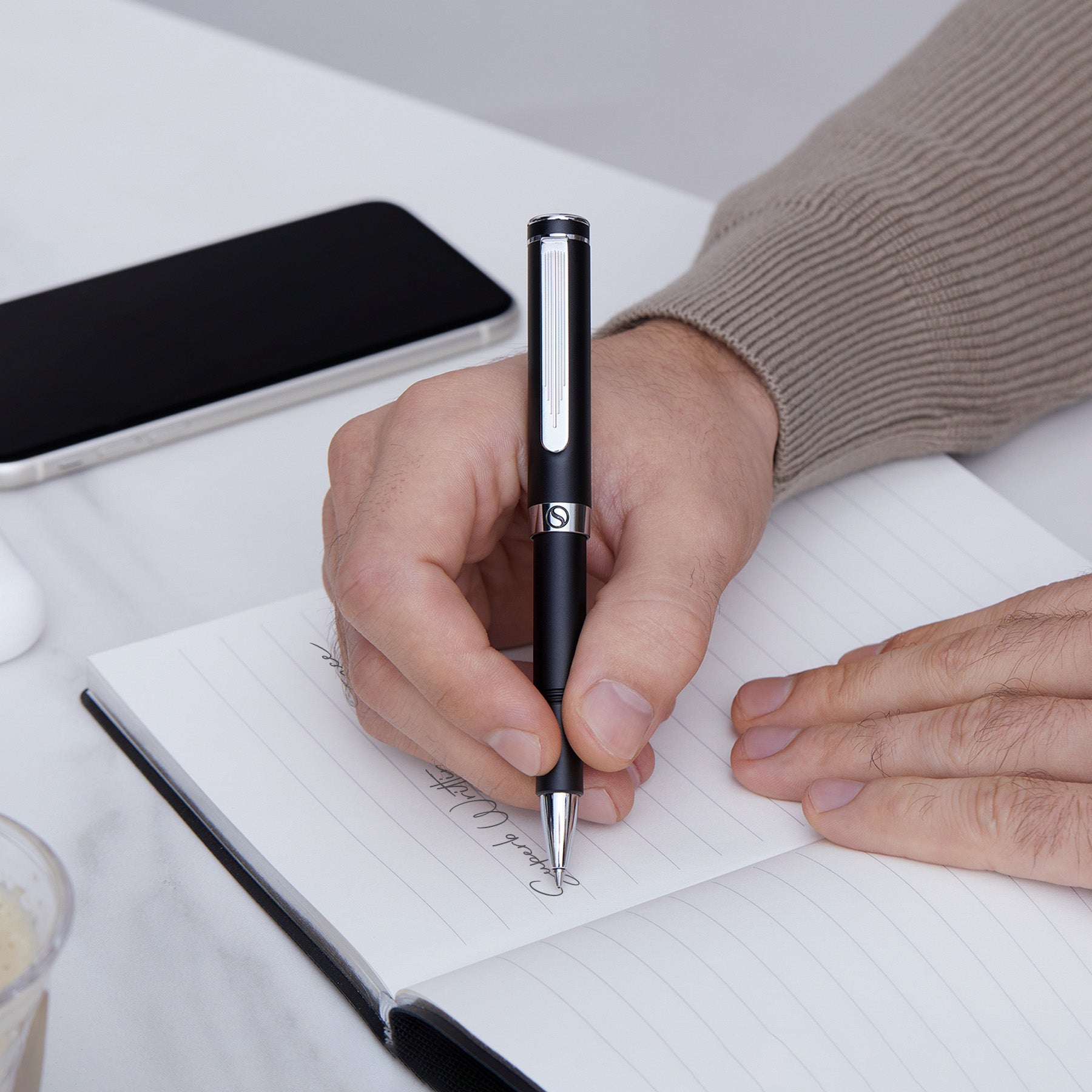 Scriveiner EDC Black Rollerball Luxury Pen, Stunning Pocket Pen with Chrome Finish