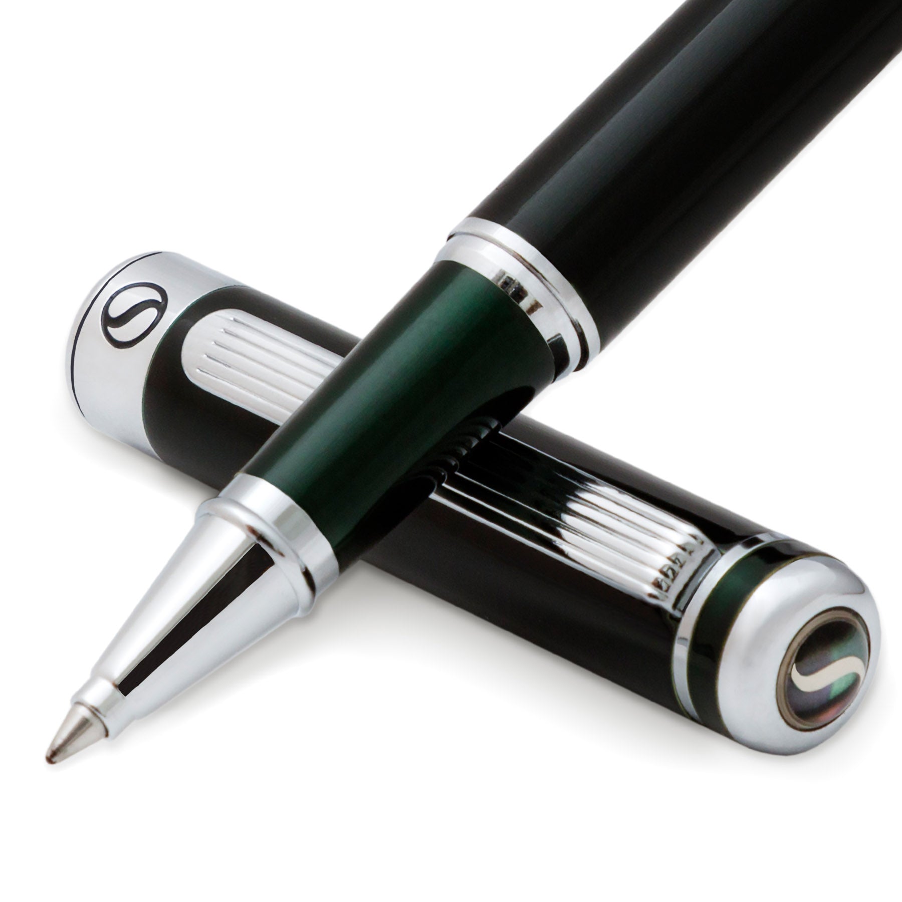 Scriveiner Black Green Rollerball Pen - Stunning Luxury Pen, Chrome Finish