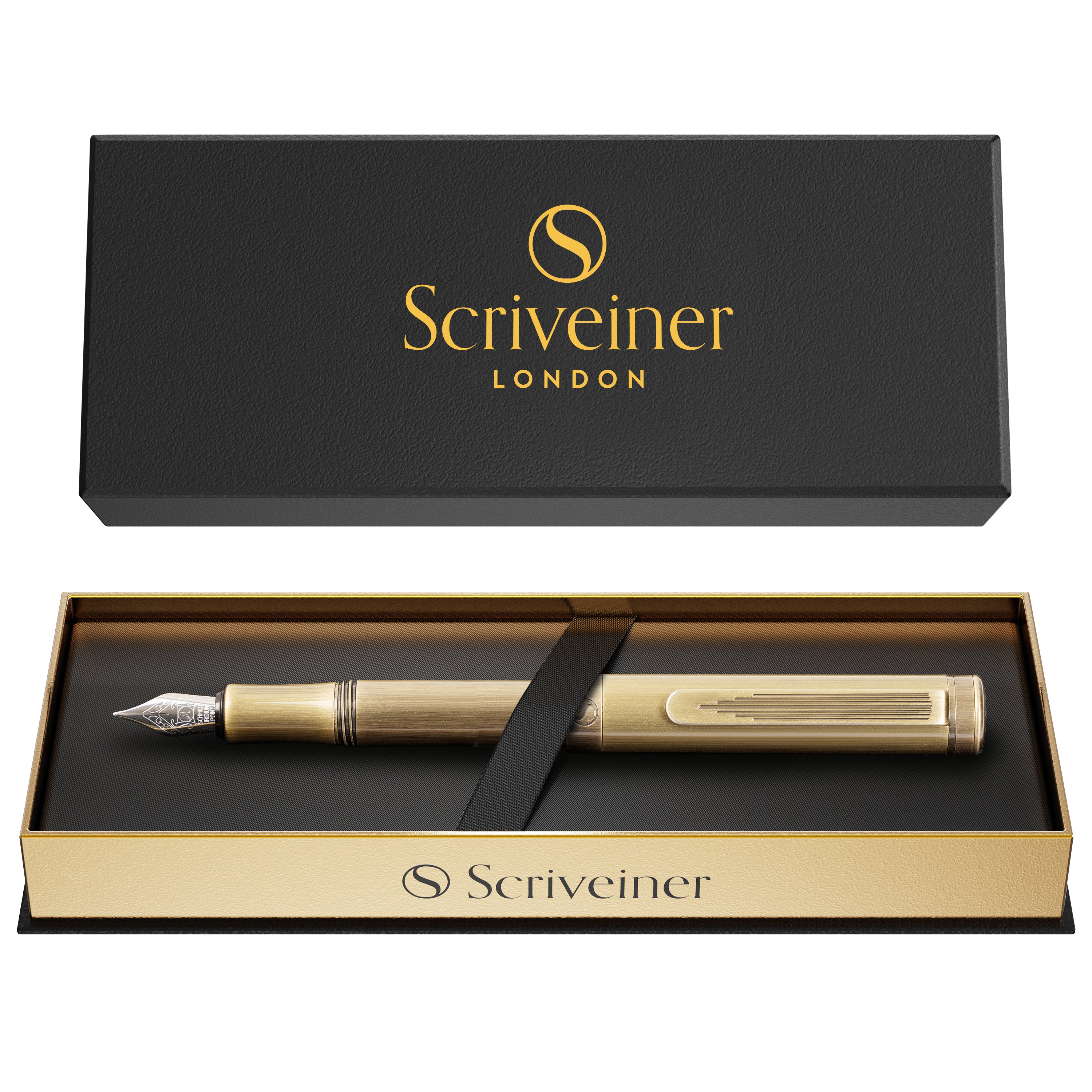 Scriveiner Luxury EDC Fountain Pen (Medium), Stunning Heavy Brass Pocket Pen, Hand Brushed Bronze Finish