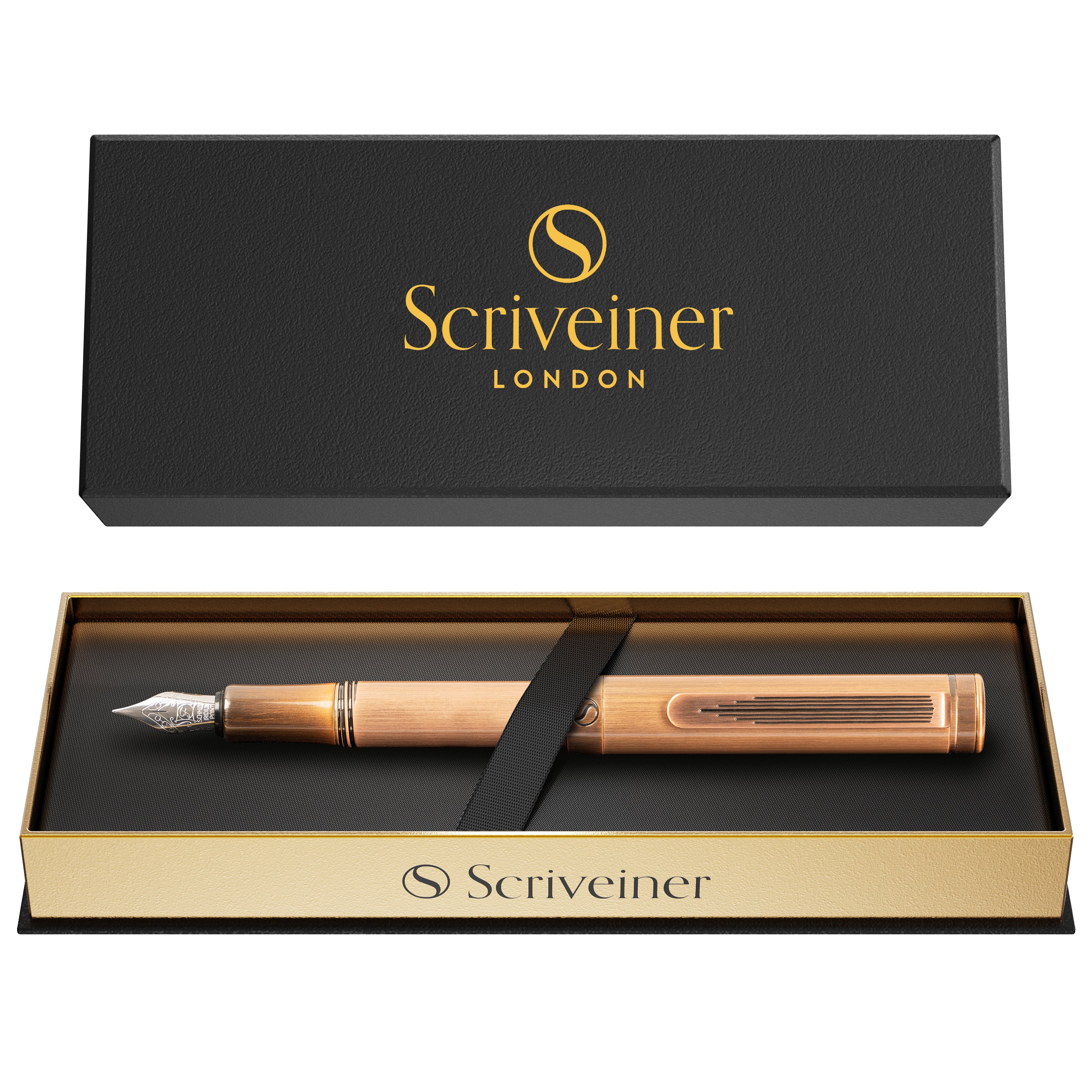 Scriveiner Luxury EDC Fountain Pen (Medium), Stunning Heavy Brass Pocket Pen, Hand Brushed Copper Finish