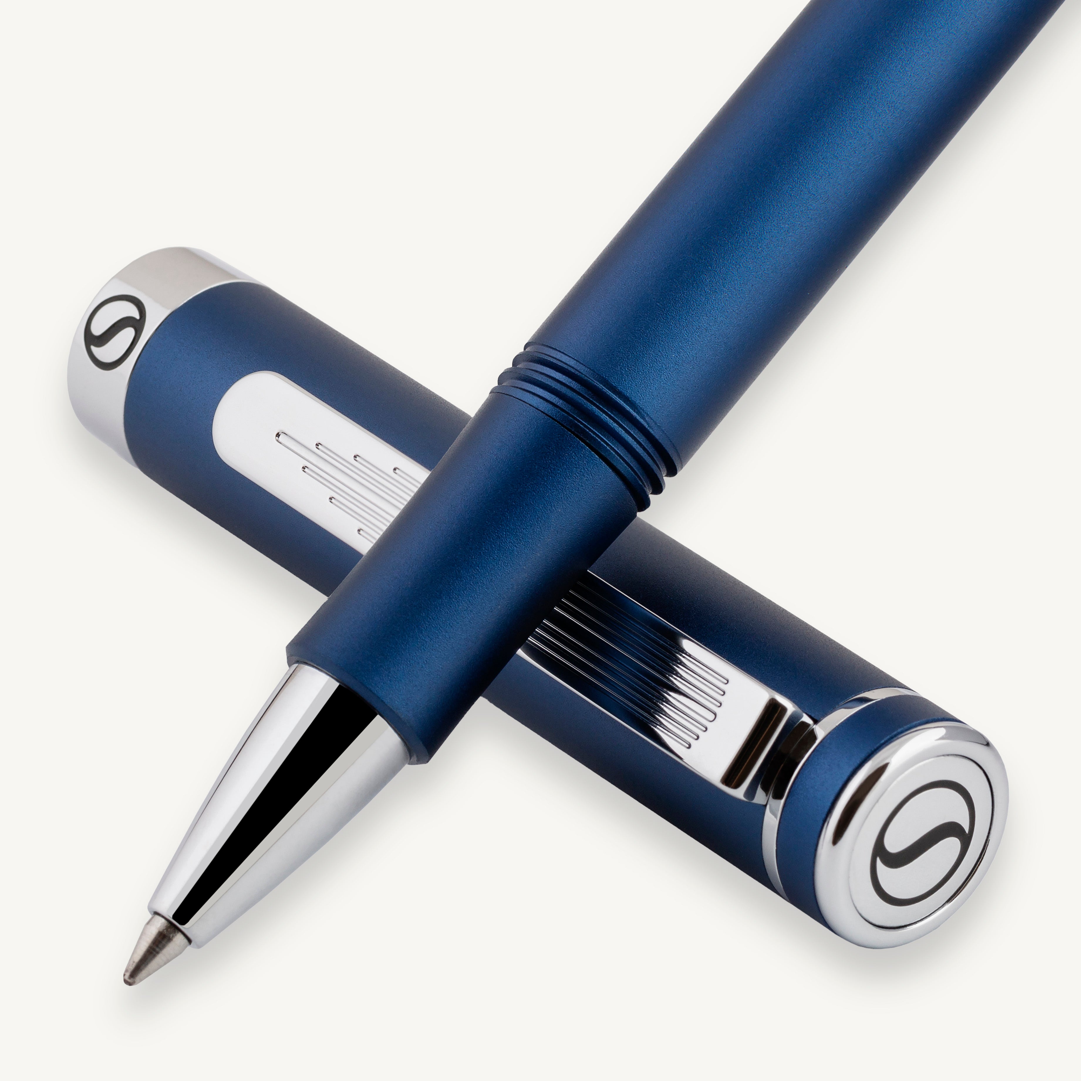 Scriveiner EDC Blue Rollerball Luxus-Stift, atemberaubender Taschenstift mit Chrom-Finish
