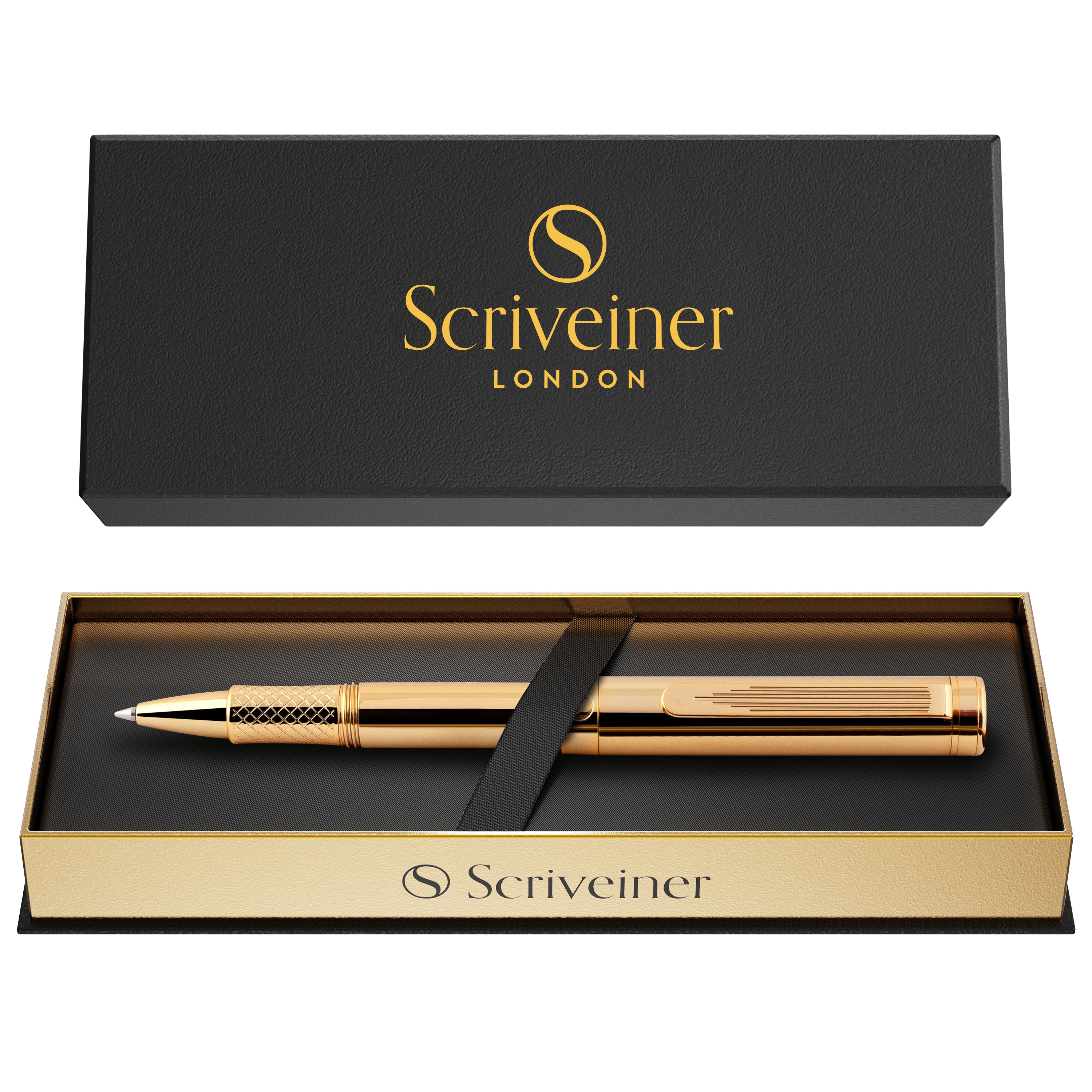 Scriveiner EDC Gold Rollerball Pen, preisgekrönter Luxus-Taschenstift mit 22 Karat vergoldetem Finish