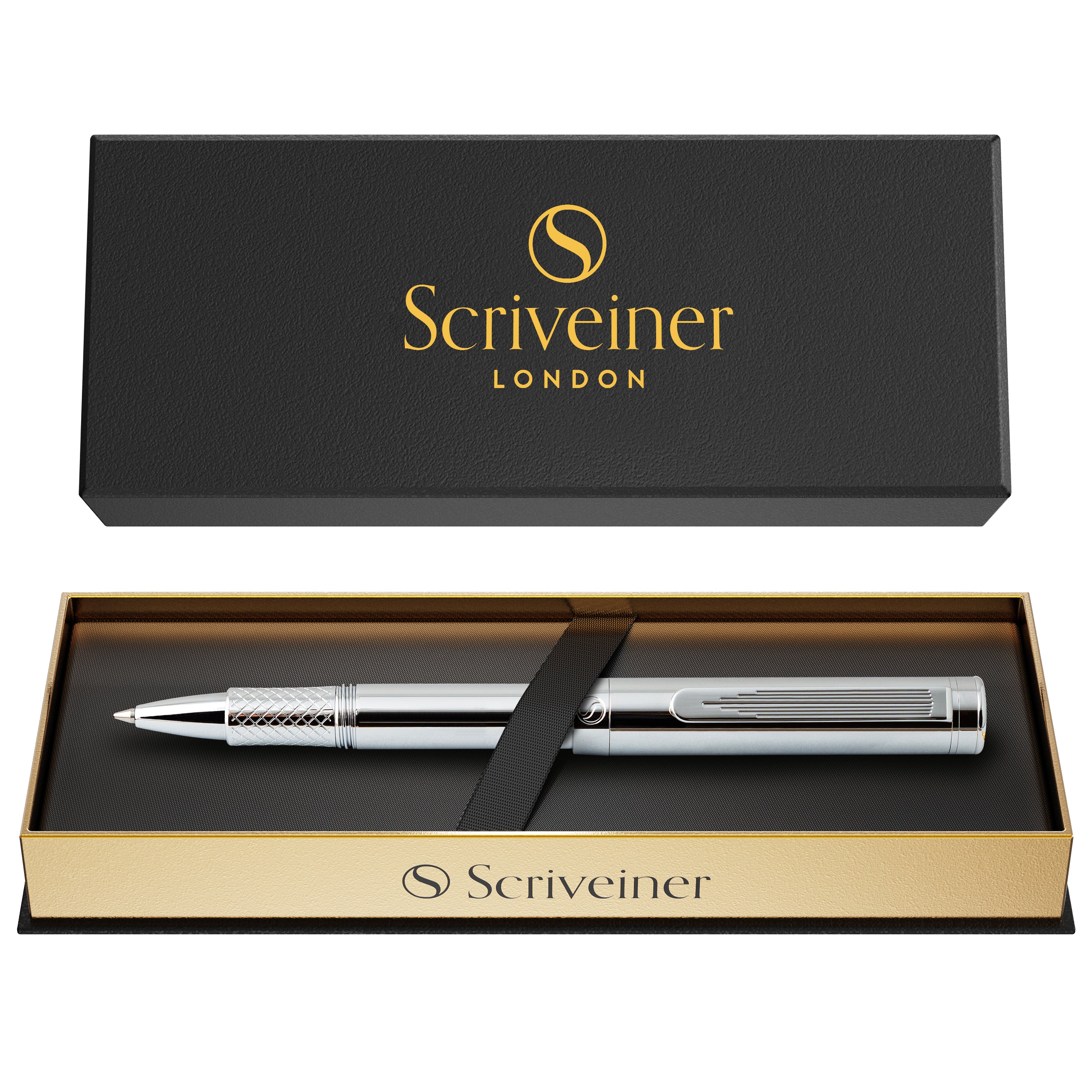 Scriveiner EDC Silberner Chrom-Rollerball, preisgekrönter Luxus-Stift, schwerer Taschenstift mit Chrom-Finish