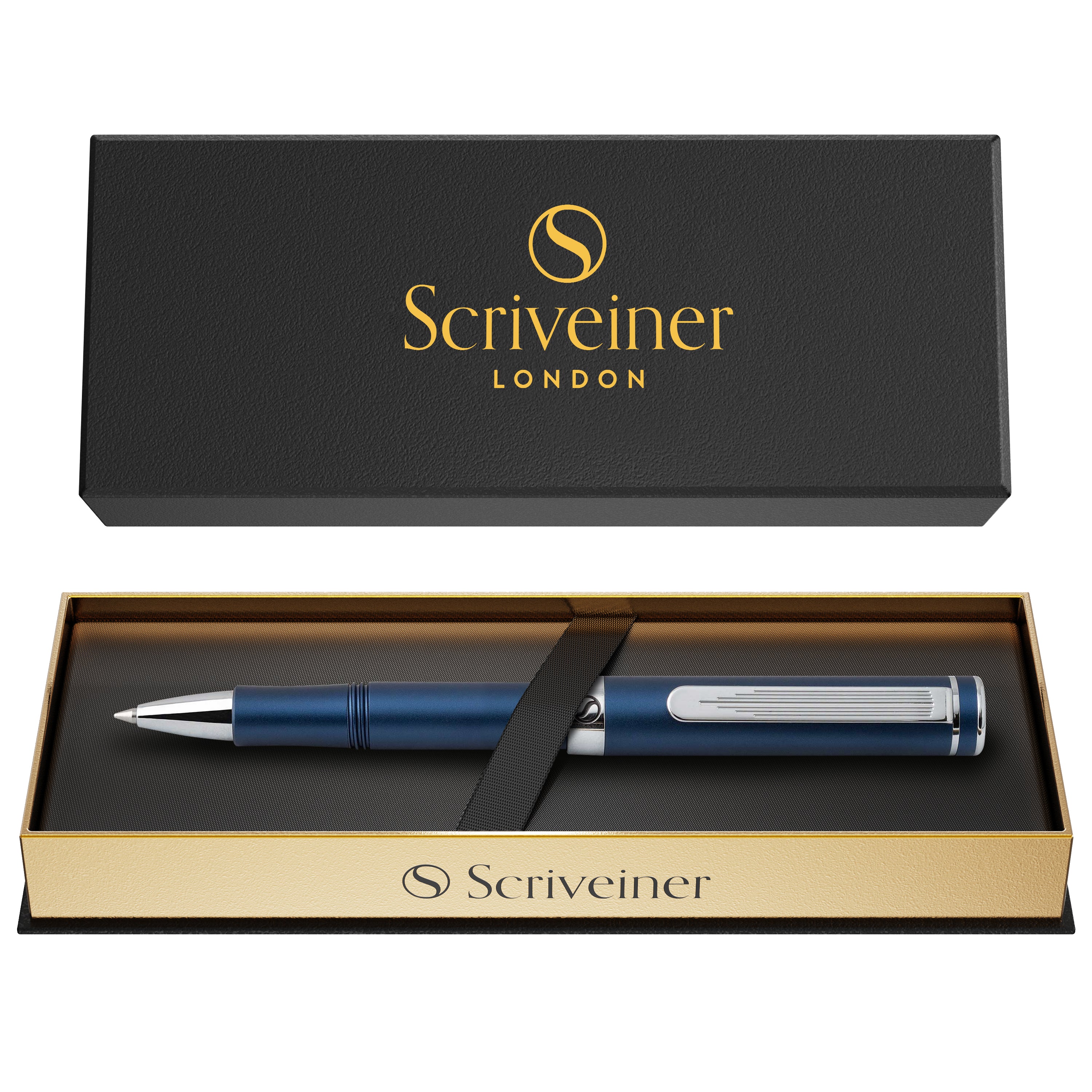 Scriveiner EDC Blue Rollerball Luxus-Stift, atemberaubender Taschenstift mit Chrom-Finish