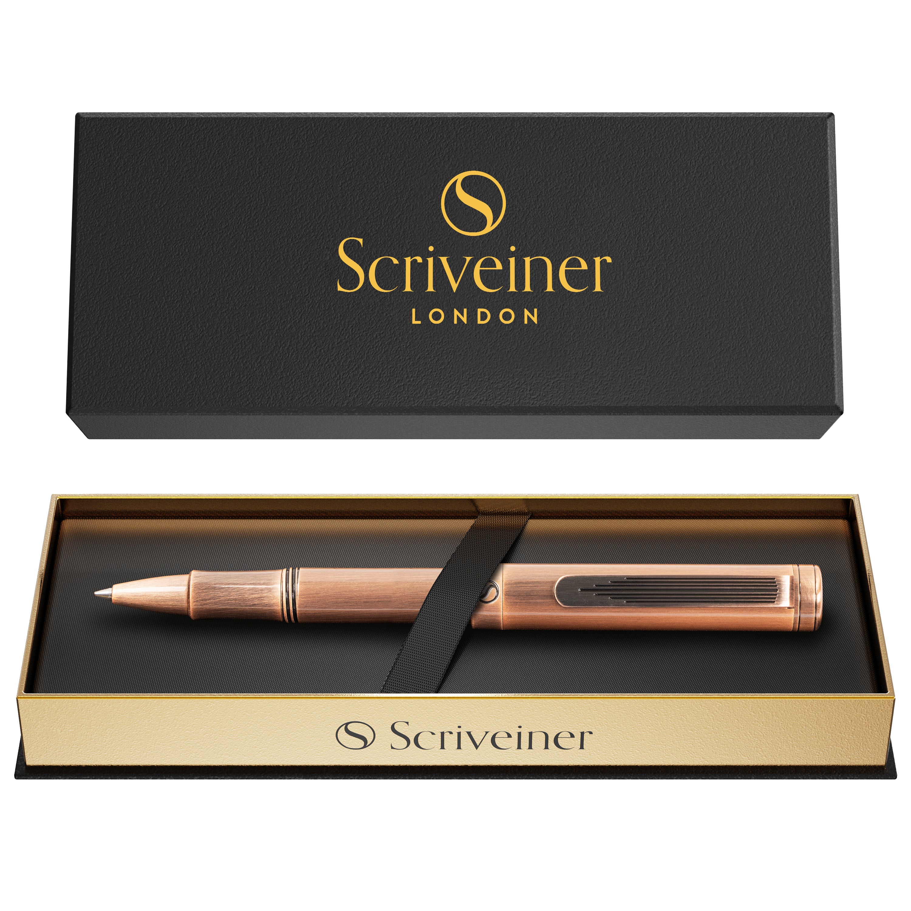 Scriveiner EDC Luxus-Rollerball, atemberaubender schwerer Taschenstift, handgebürstetes Kupfer-Finish