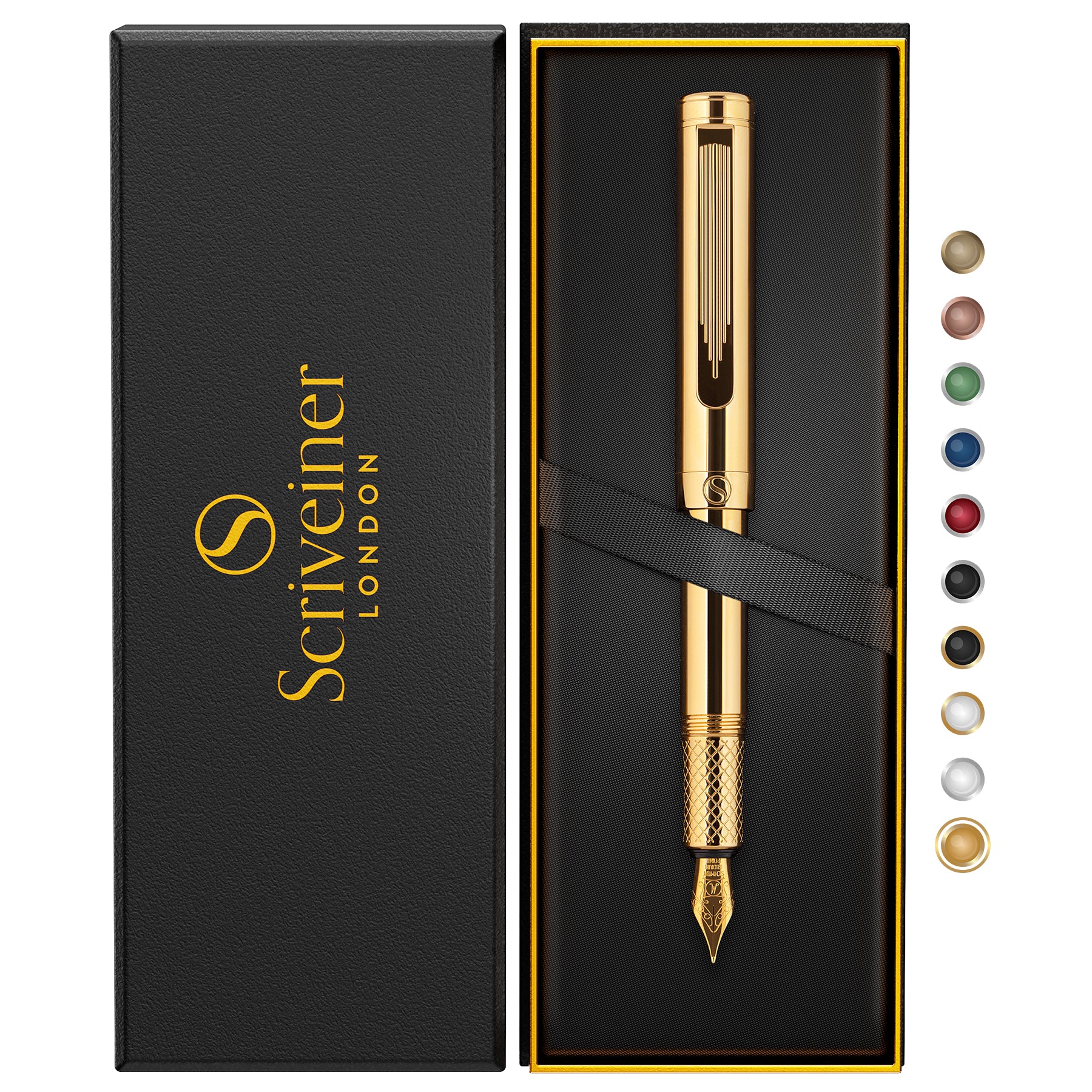 Scriveiner Gold Luxury Fountain Pen (Medium) - Award Winning - Heavy Pocket Pen, 22K Gold