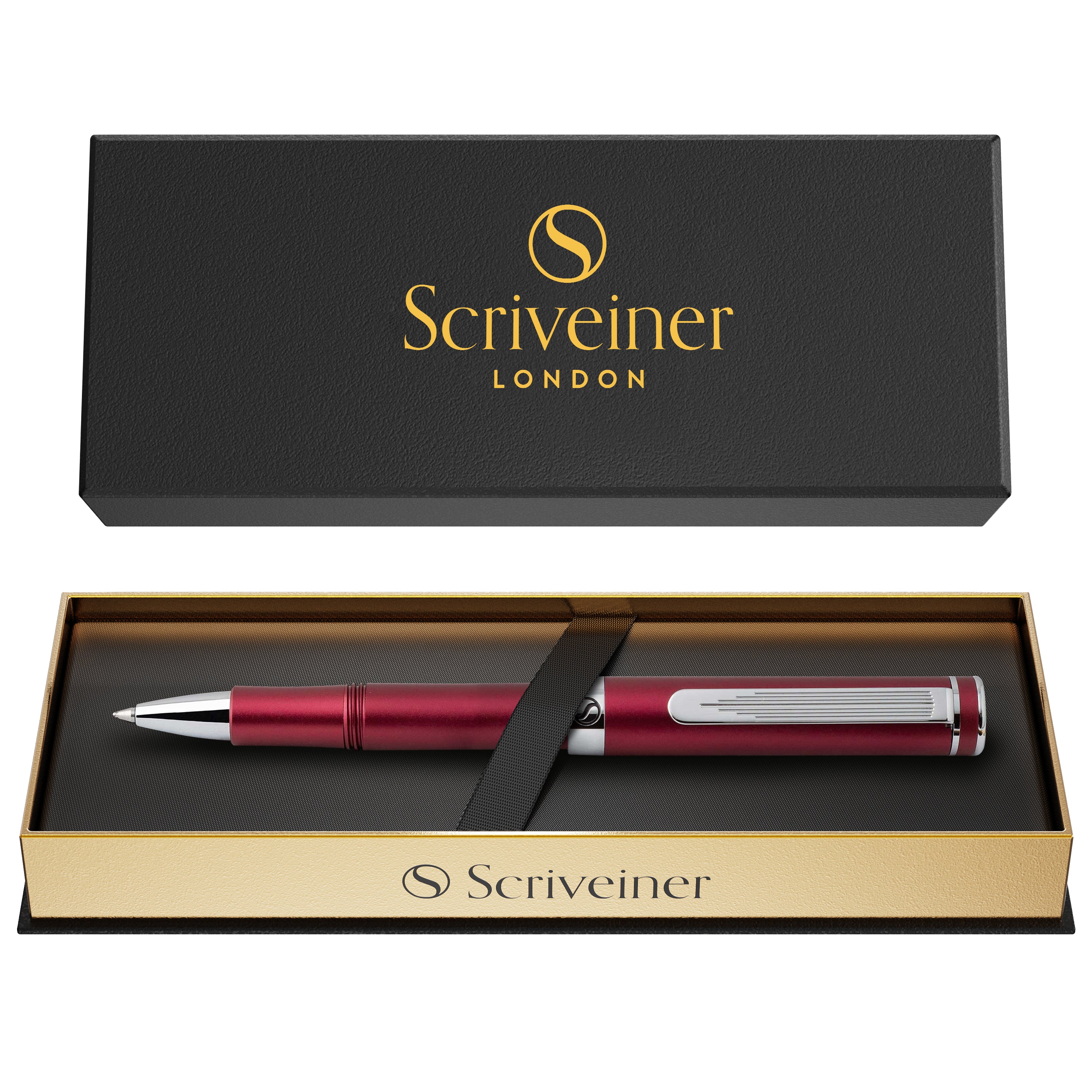 Scriveiner EDC Roter Luxus-Rollerball, atemberaubender Taschenstift mit Chrom-Finish