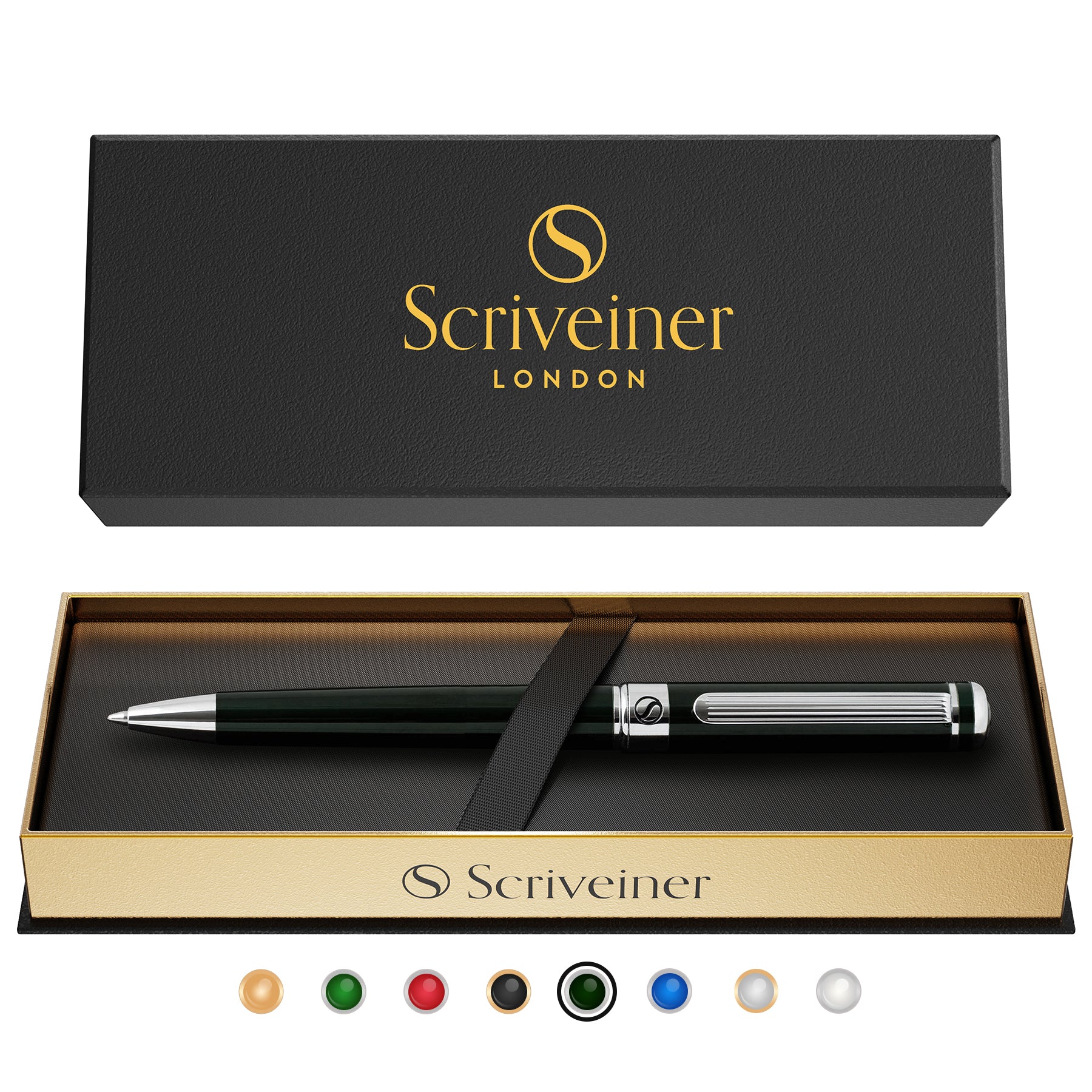 Scriveiner Schwarz-Grün-Kugelschreiber – Schwarz-Grün-Luxusstift, Chrom-Finish