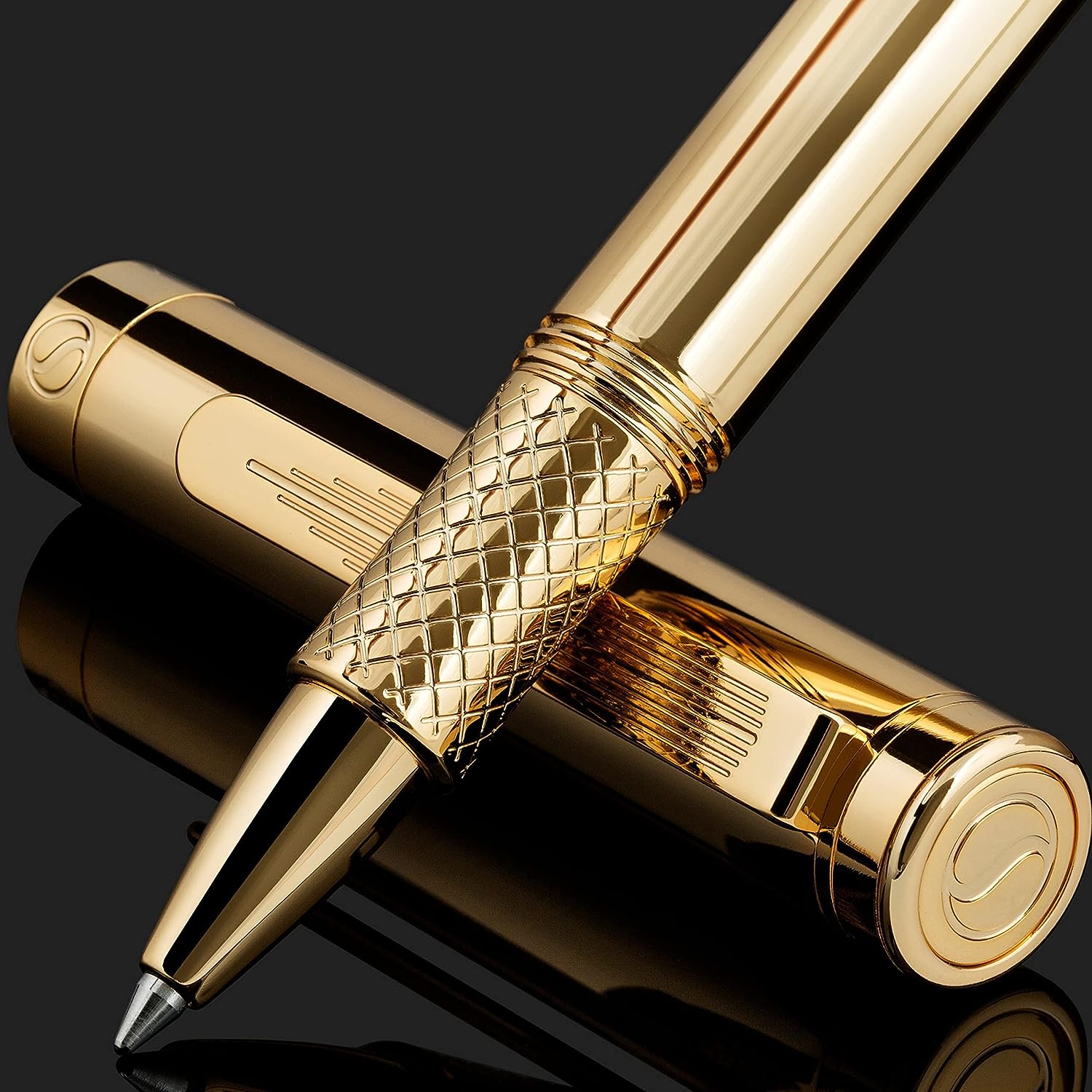 Scriveiner EDC Gold Rollerball Pen, preisgekrönter Luxus-Taschenstift mit 22 Karat vergoldetem Finish