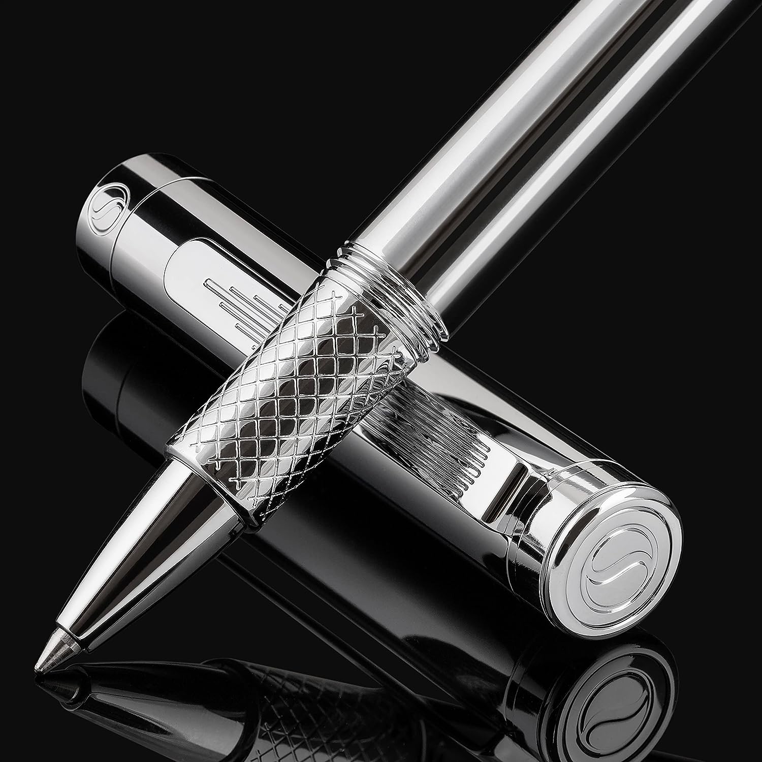 Scriveiner EDC Silberner Chrom-Rollerball, preisgekrönter Luxus-Stift, schwerer Taschenstift mit Chrom-Finish