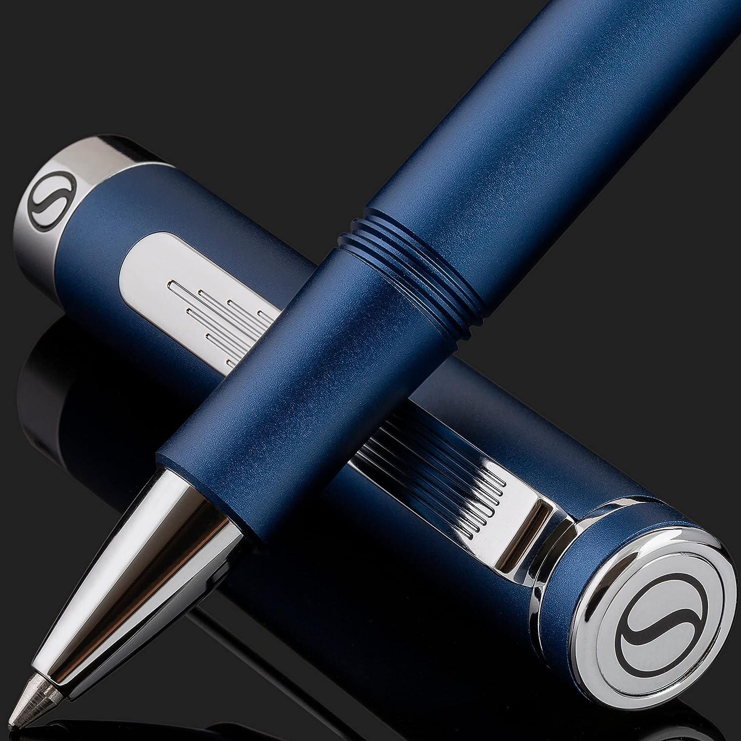 Scriveiner EDC Blue Rollerball Luxus-Stift, atemberaubender Taschenstift mit Chrom-Finish