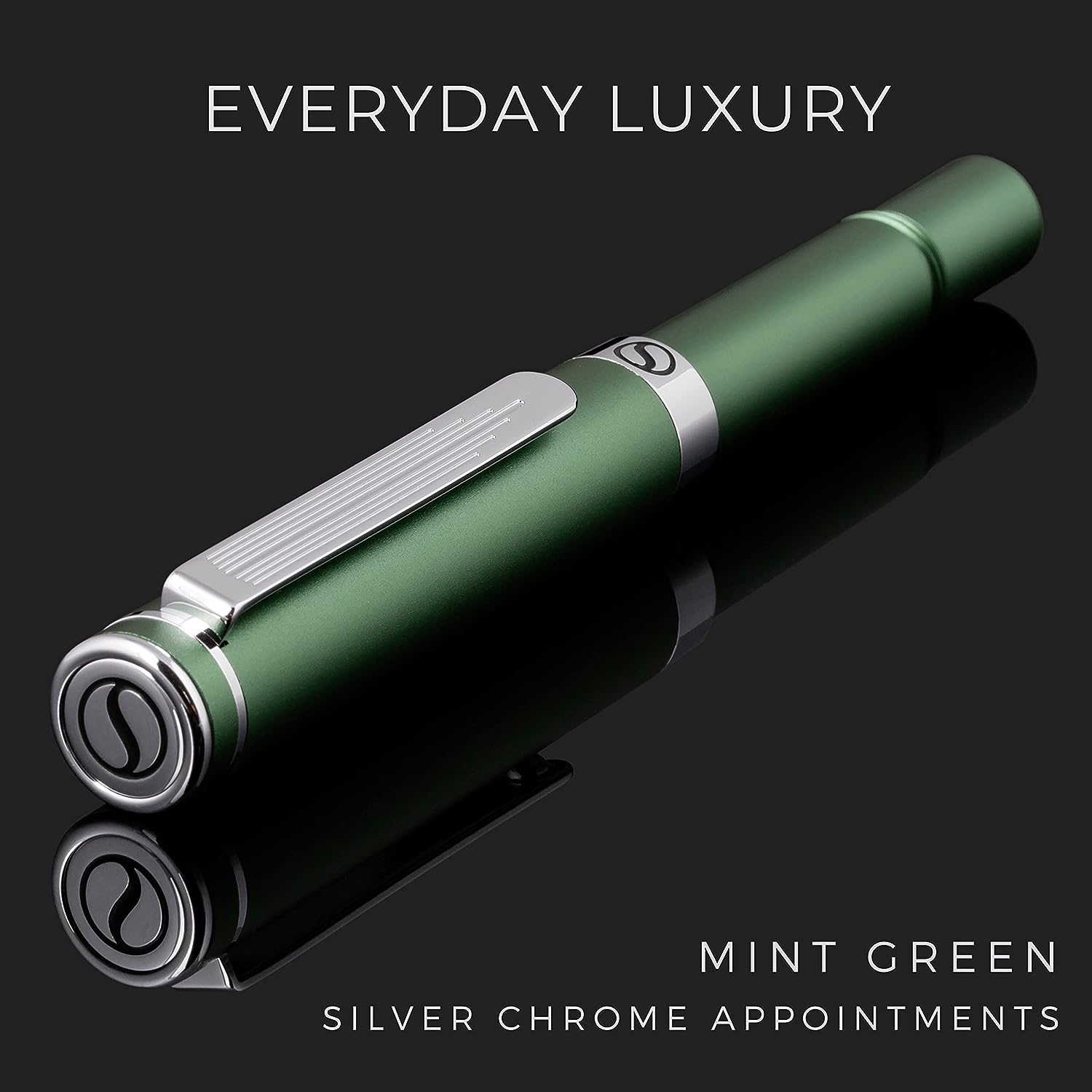 Scriveiner Luxury EDC Fountain Pen (Medium), Stunning Matt Green Pocket Pen, Chrome Finish