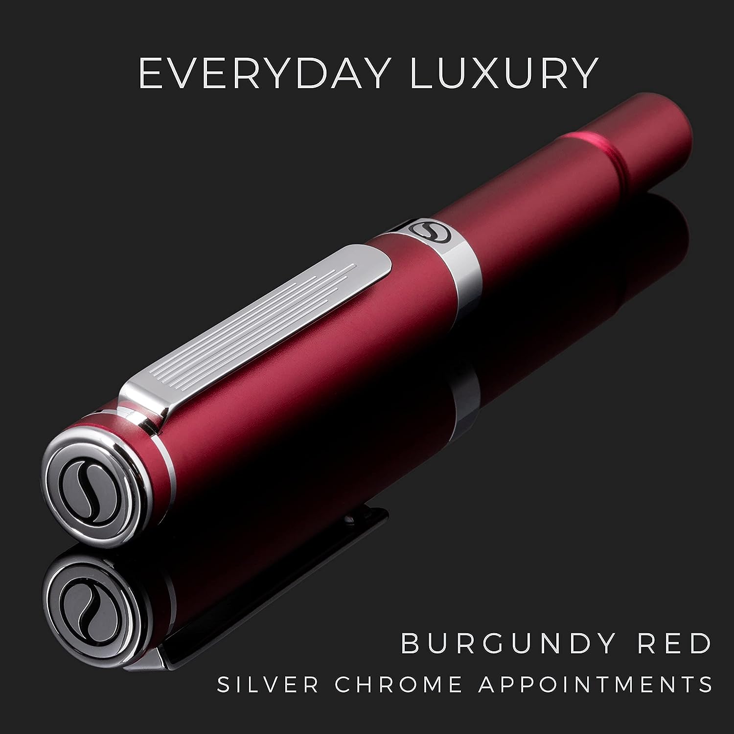 Scriveiner Luxury EDC Fountain Pen (Medium), Stunning Matt Red Pocket Pen, Chrome Finish