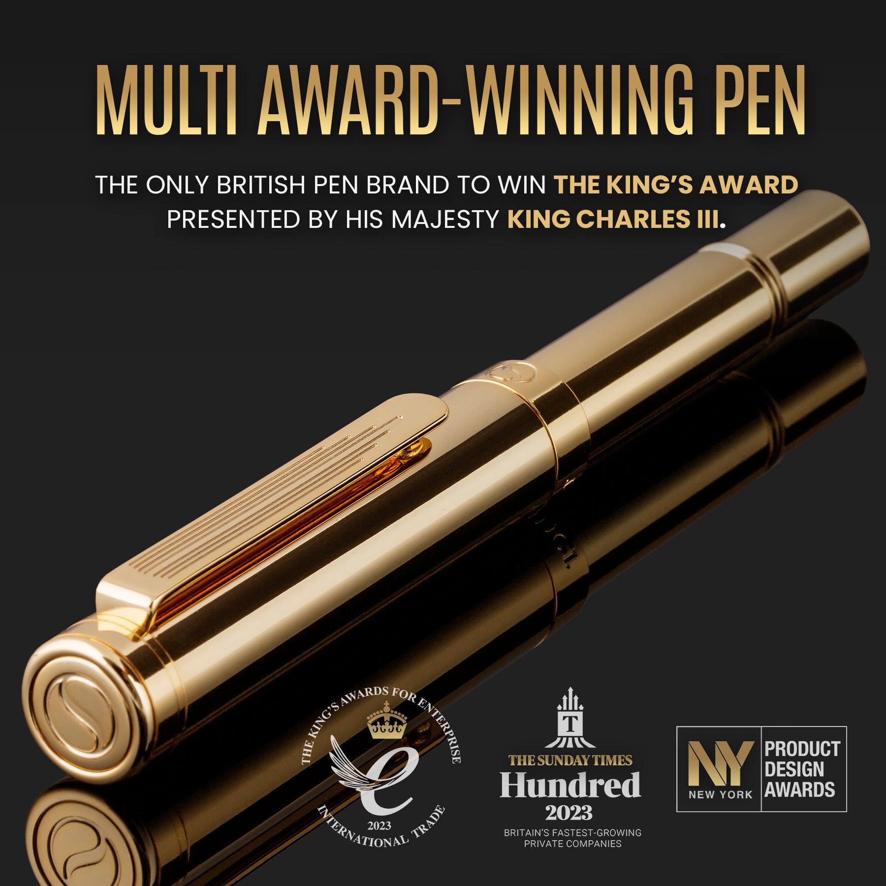 Scriveiner EDC Gold Rollerball Pen, Award Winning Luxury Pocket Pen with 22K Gold Plated Finish