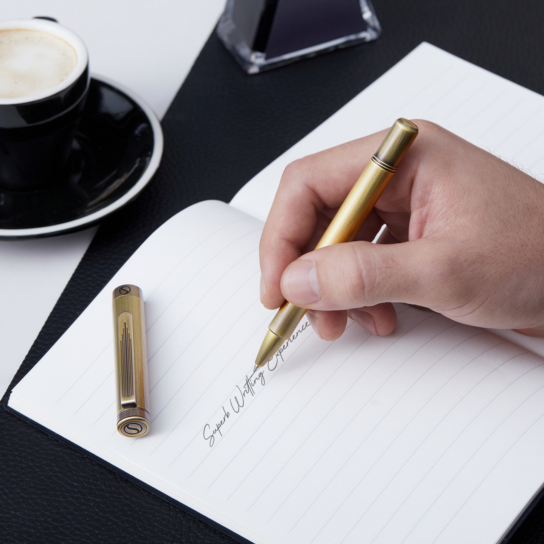 Scriveiner EDC Brass Luxury Rollerball Pen, Stunning Heavy Pocket Pen, Hand Brushed Bronze Finish