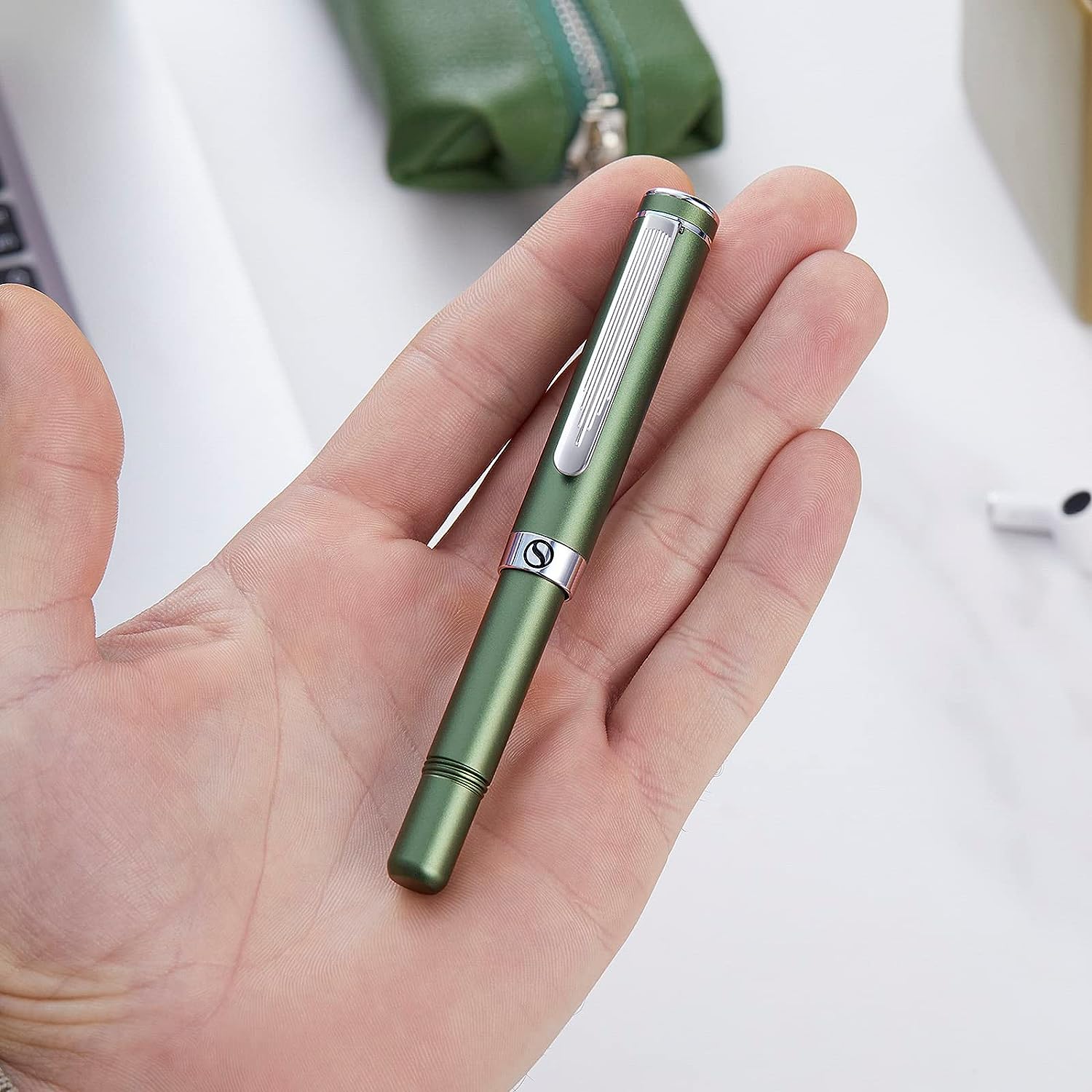 Scriveiner EDC Grüner Luxus-Rollerball, atemberaubender Taschenstift mit Chrom-Finish