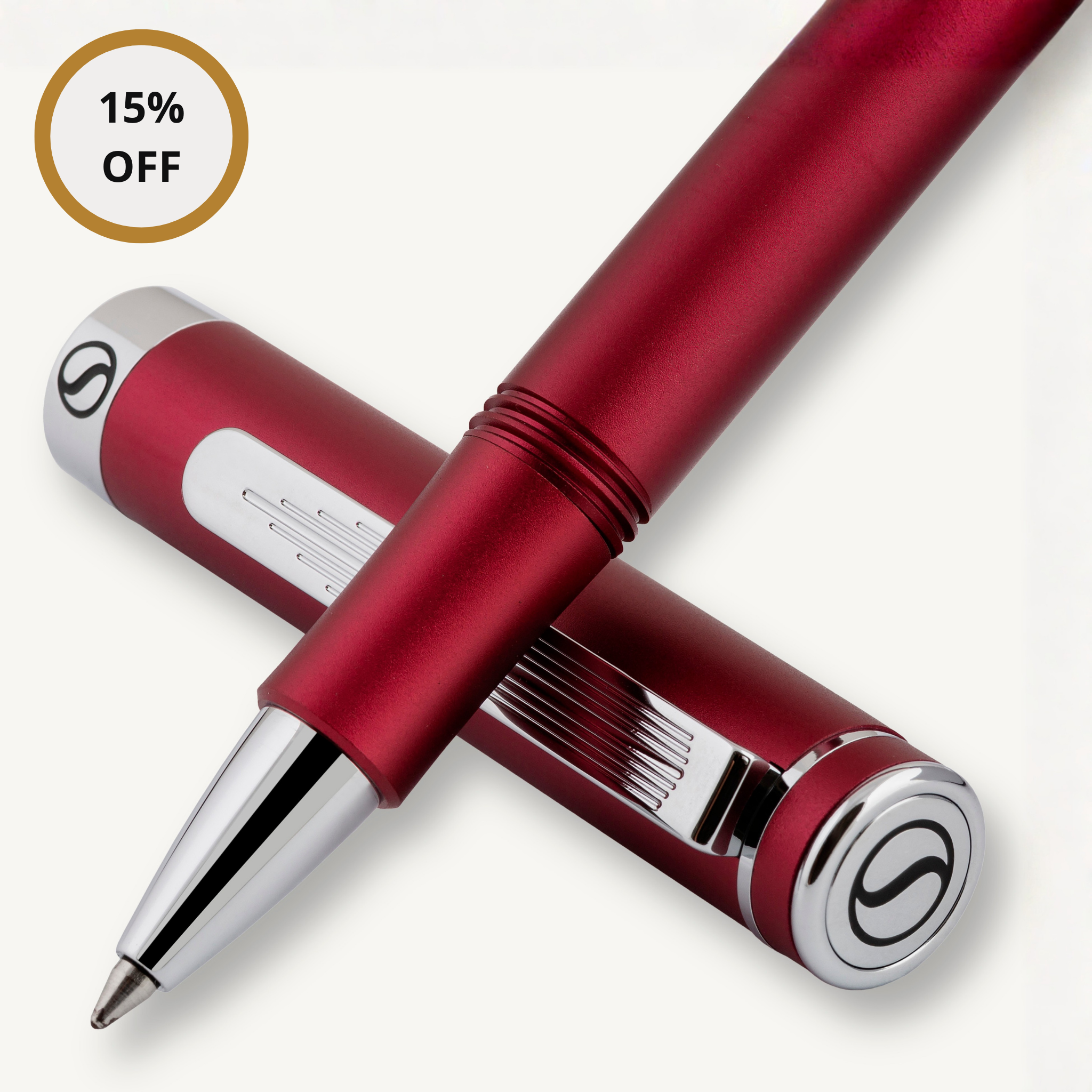 Scriveiner EDC Roter Luxus-Rollerball, atemberaubender Taschenstift mit Chrom-Finish