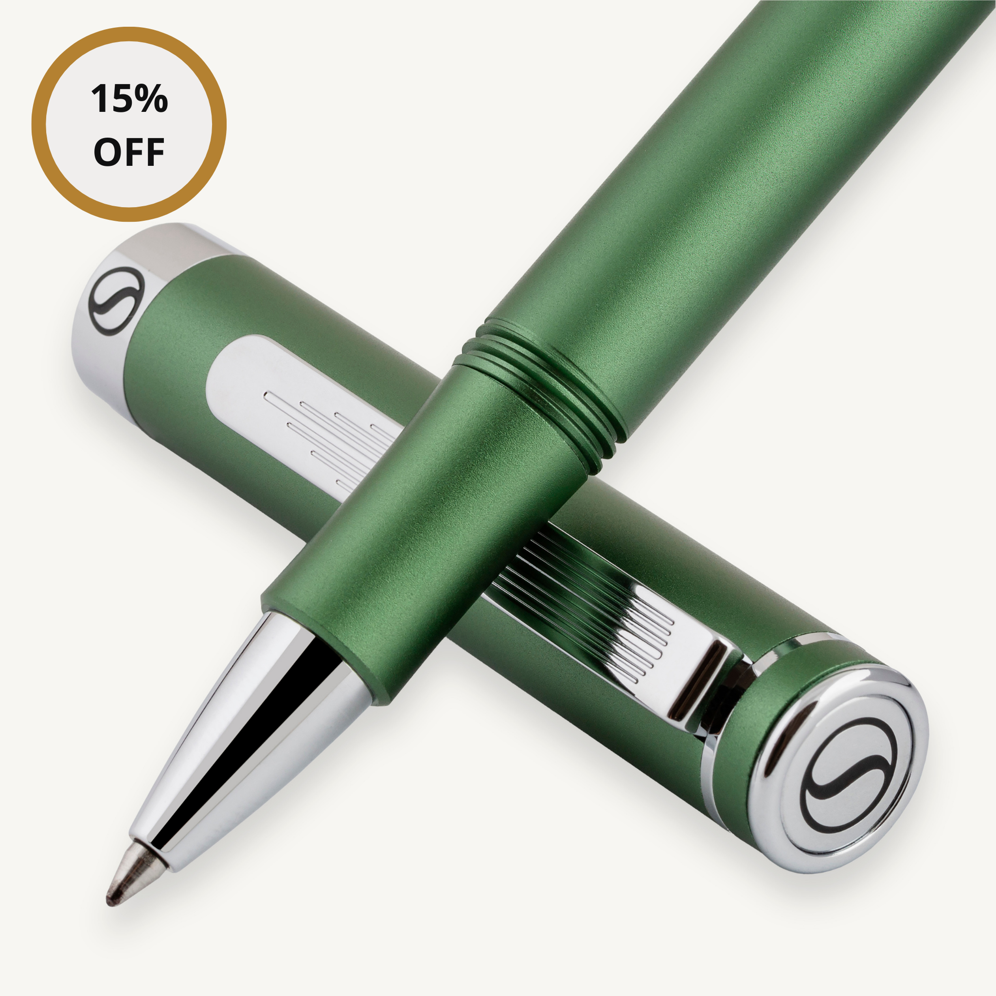 Scriveiner EDC Grüner Luxus-Rollerball, atemberaubender Taschenstift mit Chrom-Finish