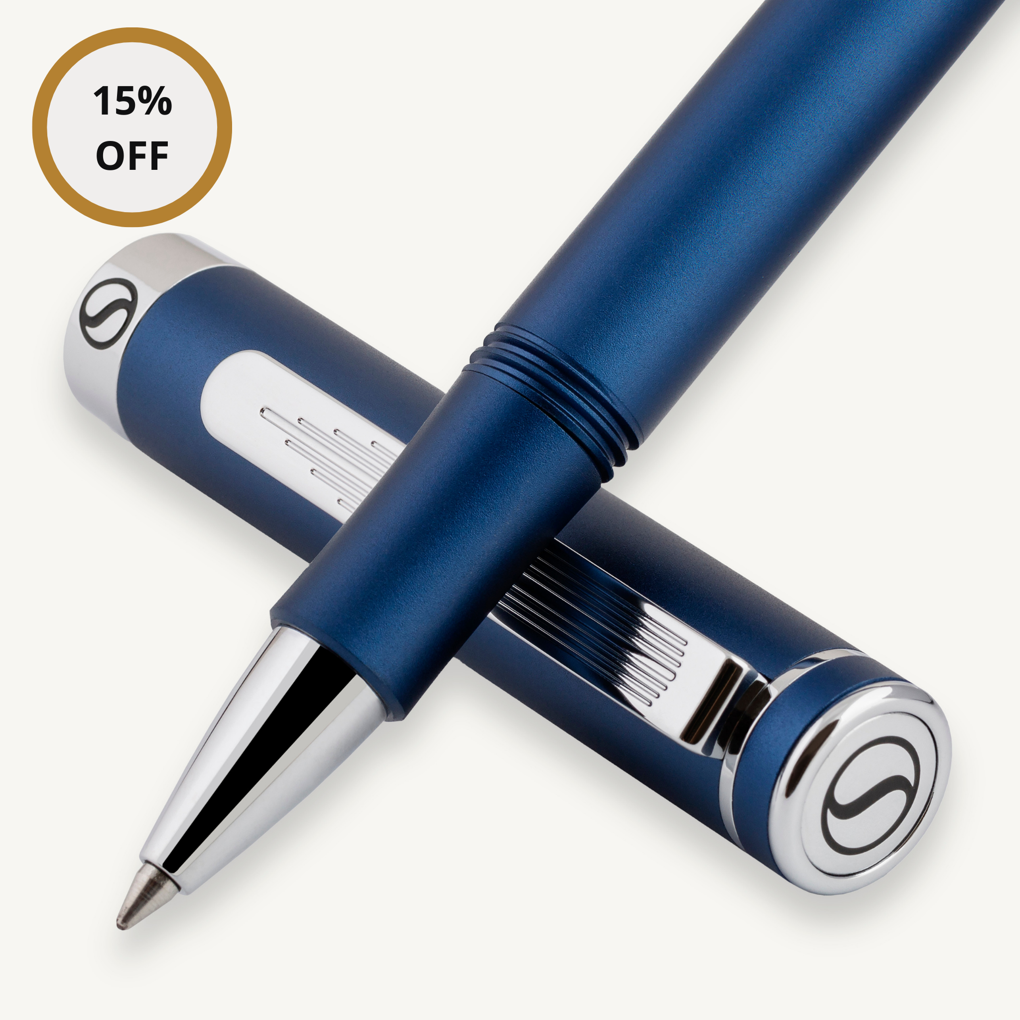 Scriveiner EDC Blue Rollerball Luxus-Stift, atemberaubender Taschenstift mit Chrom-Finish