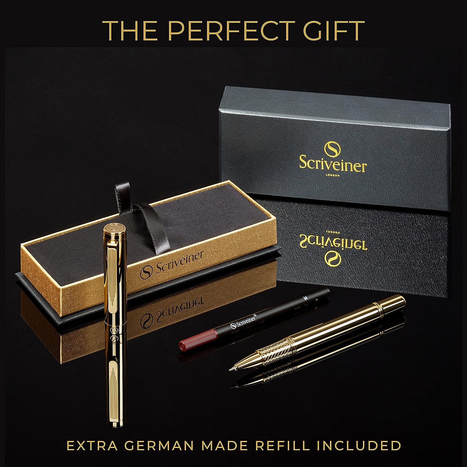 Scriveiner EDC Gold Rollerball Pen, preisgekrönter Luxus-Taschenstift mit 22 Karat vergoldetem Finish