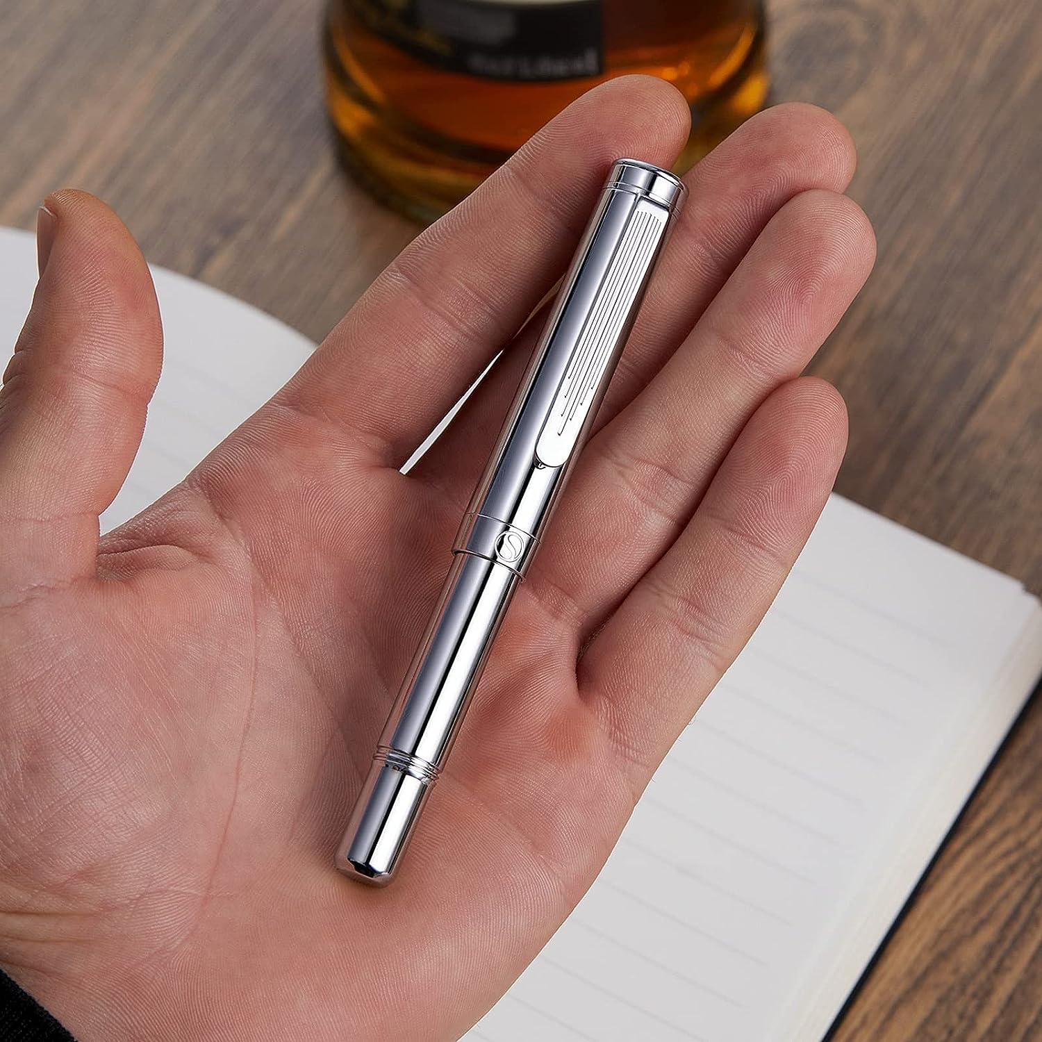 Scriveiner EDC Silver Chrome Rollerball, Award Winning Luxury Pen, Heavy Pocket Pen with Chrome Finish