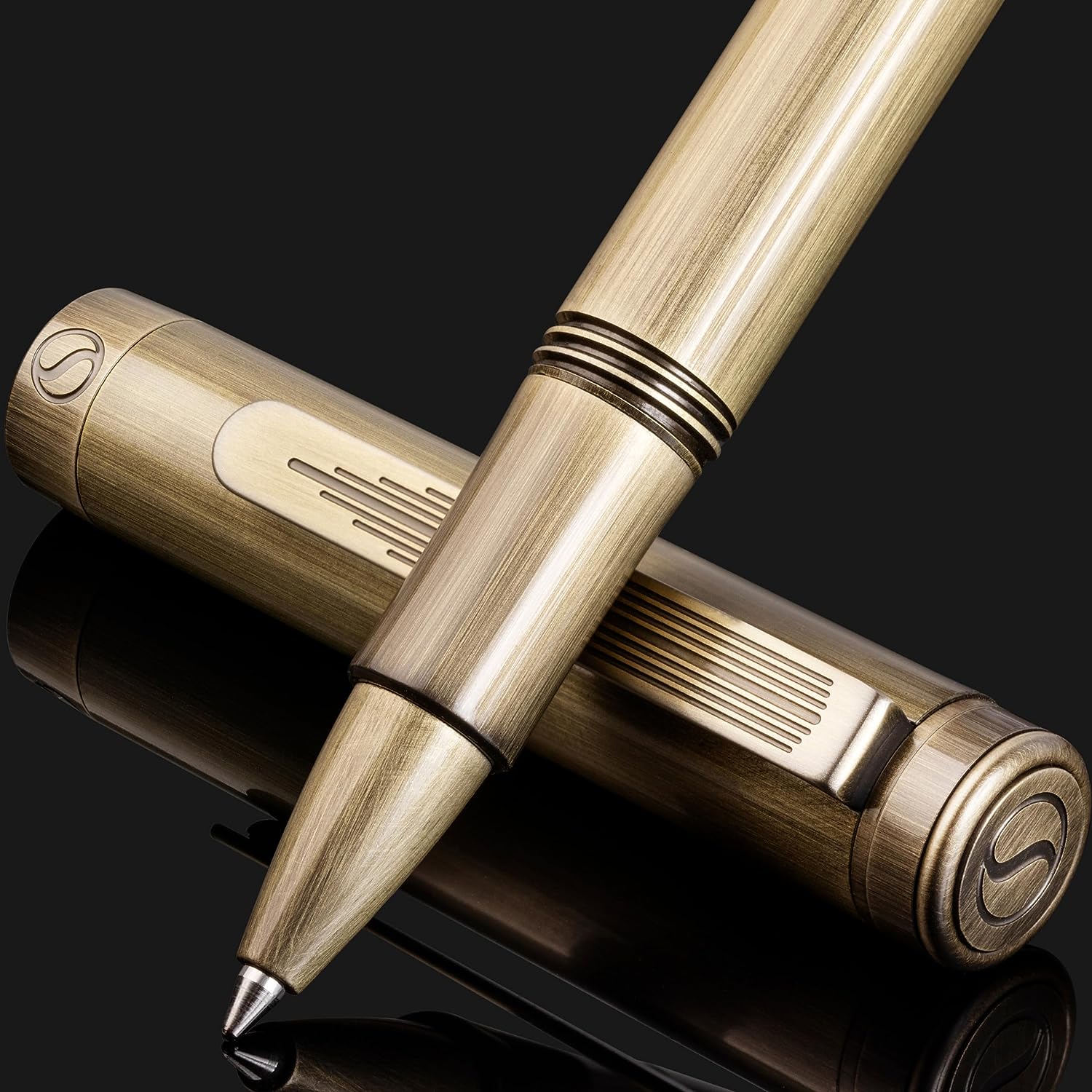 Scriveiner EDC Luxus-Rollerball aus Messing, atemberaubender schwerer Taschenstift, handgebürstetes Bronze-Finish