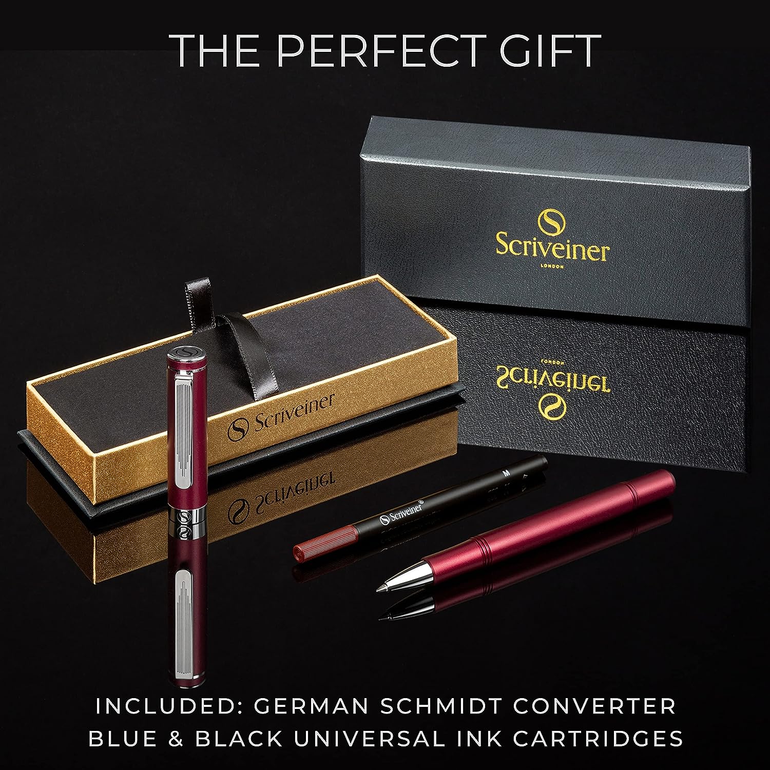 Scriveiner EDC Roter Luxus-Rollerball, atemberaubender Taschenstift mit Chrom-Finish