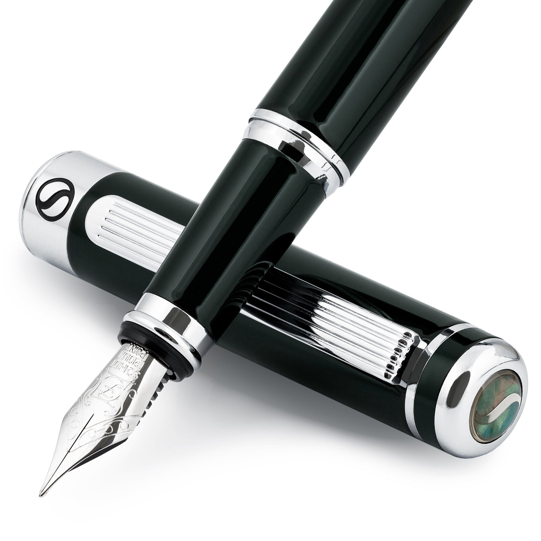 Scriveiner Füllfederhalter in Schwarz und Grün (fein) – atemberaubender Luxus-Stift mit Chrom-Finish