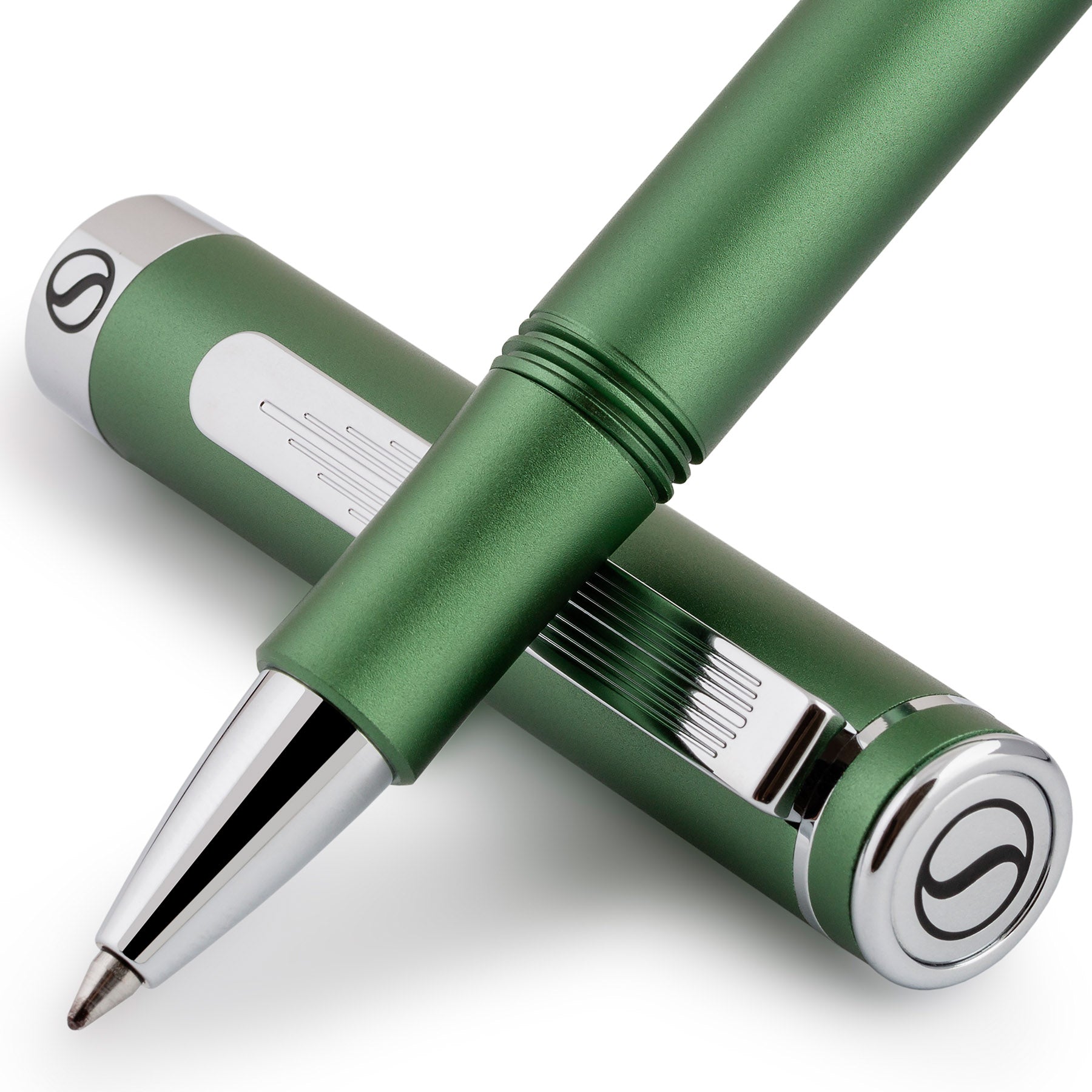 Scriveiner EDC Green Rollerball Luxury Pen, Stunning Pocket Pen with Chrome Finish