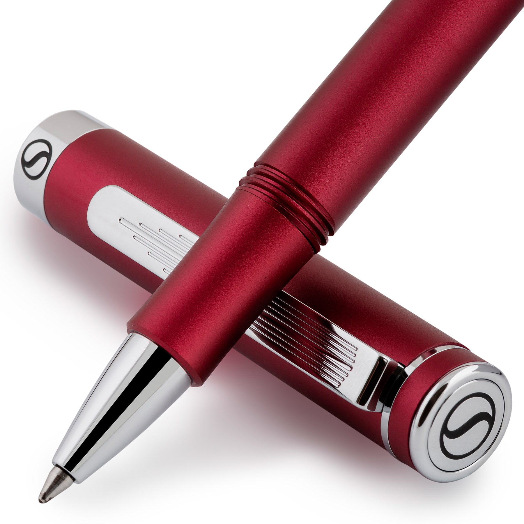 Scriveiner EDC Red Rollerball Luxury Pen, Stunning Pocket Pen with Chrome Finish