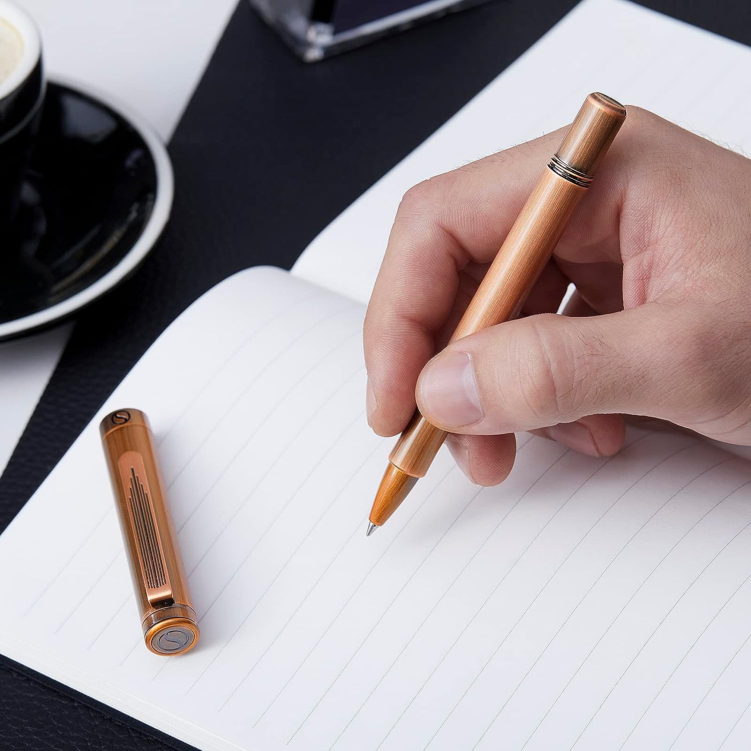 Scriveiner EDC Luxus-Rollerball, atemberaubender schwerer Taschenstift, handgebürstetes Kupfer-Finish