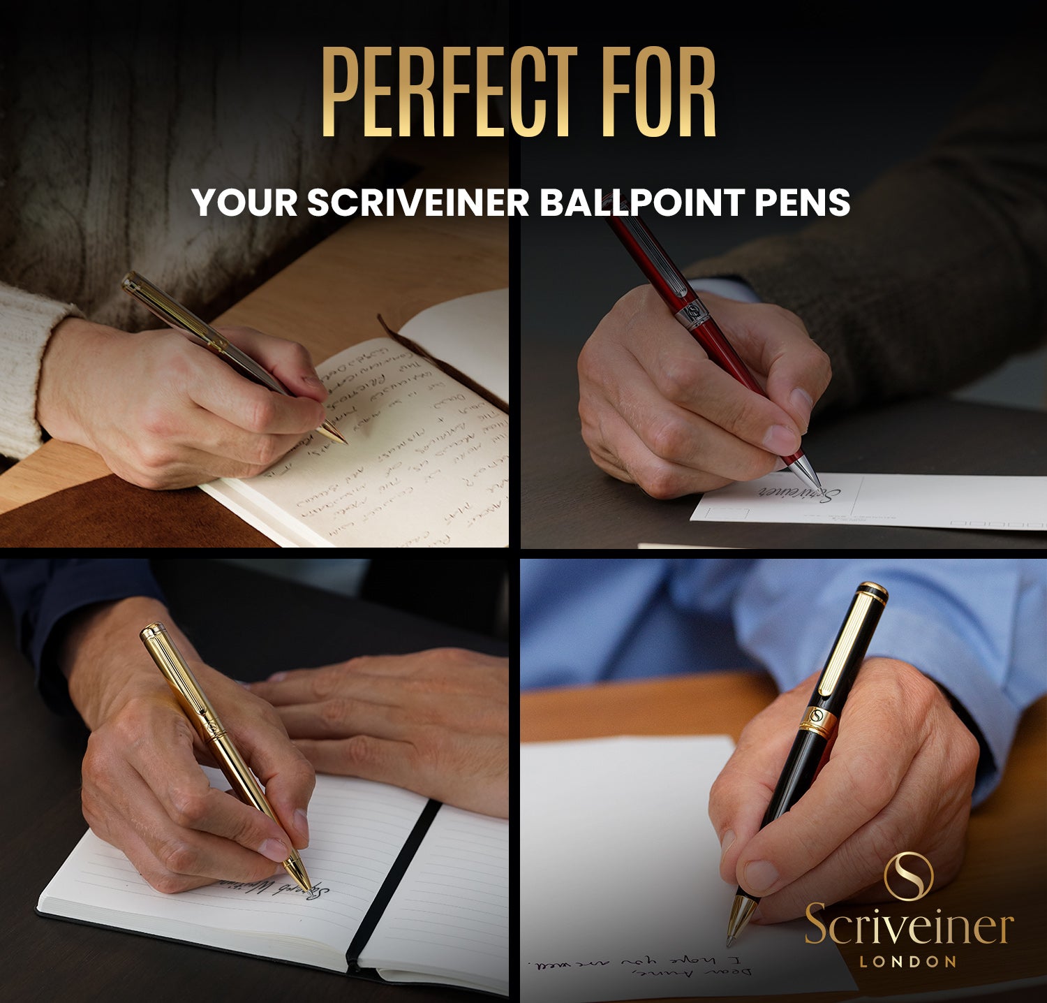 Scriveiner Ballpoint Refill Black Medium - 4 Ballpoint Refills Designed Pens - Stainless Steel Tip with Tungsten-Carbide Ball Refill M - Made in Germany