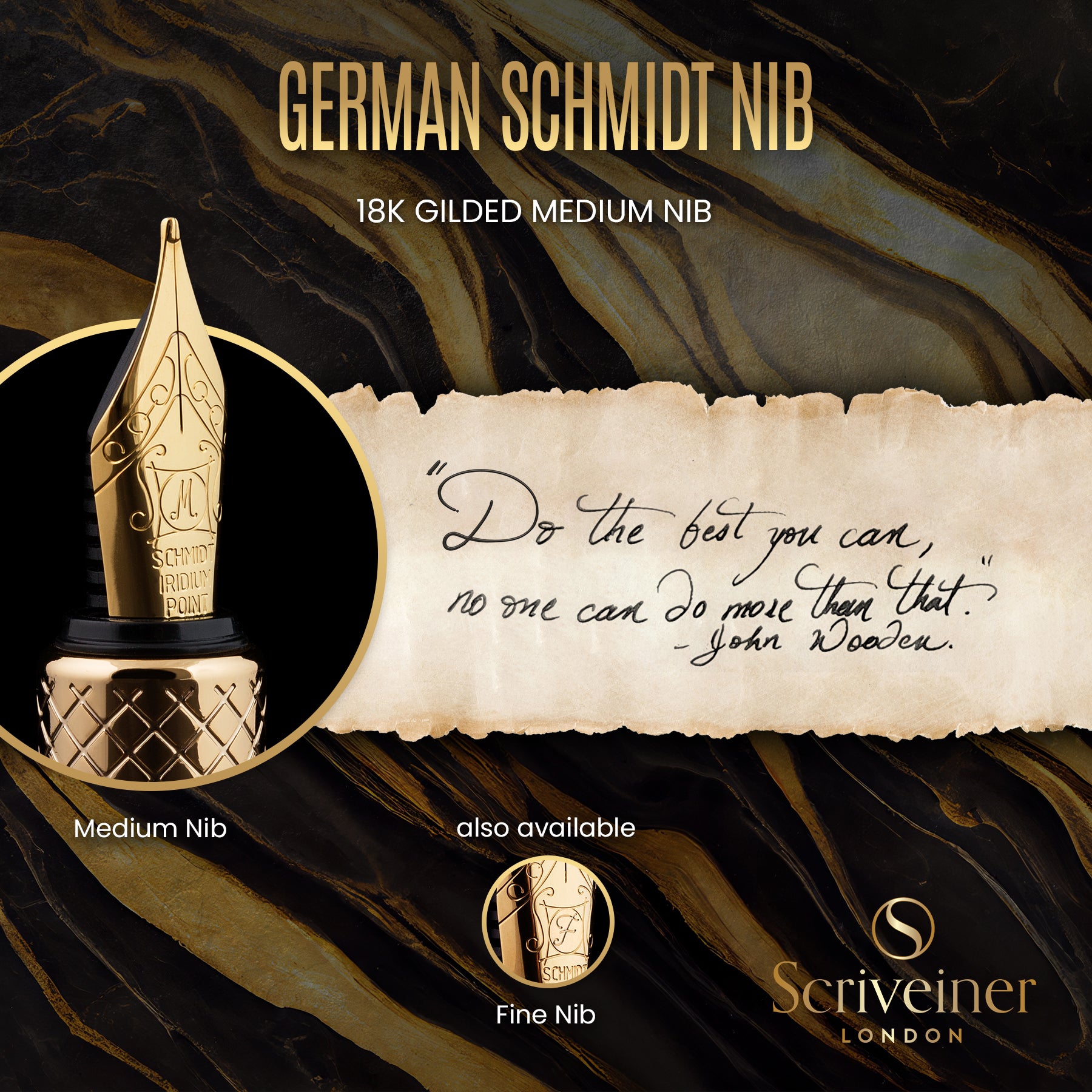 Scriveiner Gold Luxury Fountain Pen (Medium) - Award Winning - Heavy Pocket Pen, 22K Gold