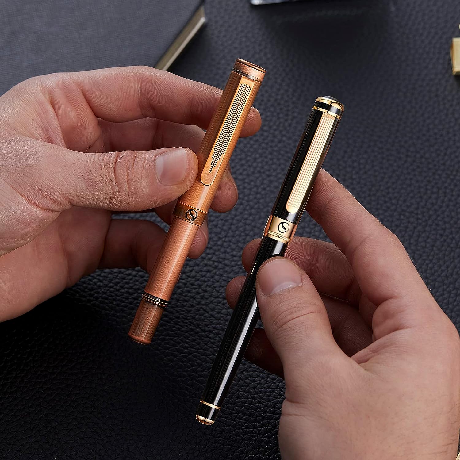 Scriveiner Luxury EDC Fountain Pen (Medium), Stunning Heavy Brass Pocket Pen, Hand Brushed Copper Finish