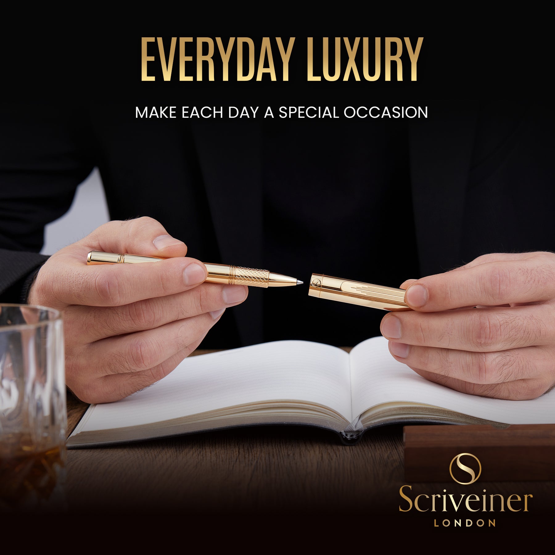 Scriveiner EDC Gold Rollerball Pen, Award Winning Luxury Pocket Pen with 22K Gold Plated Finish