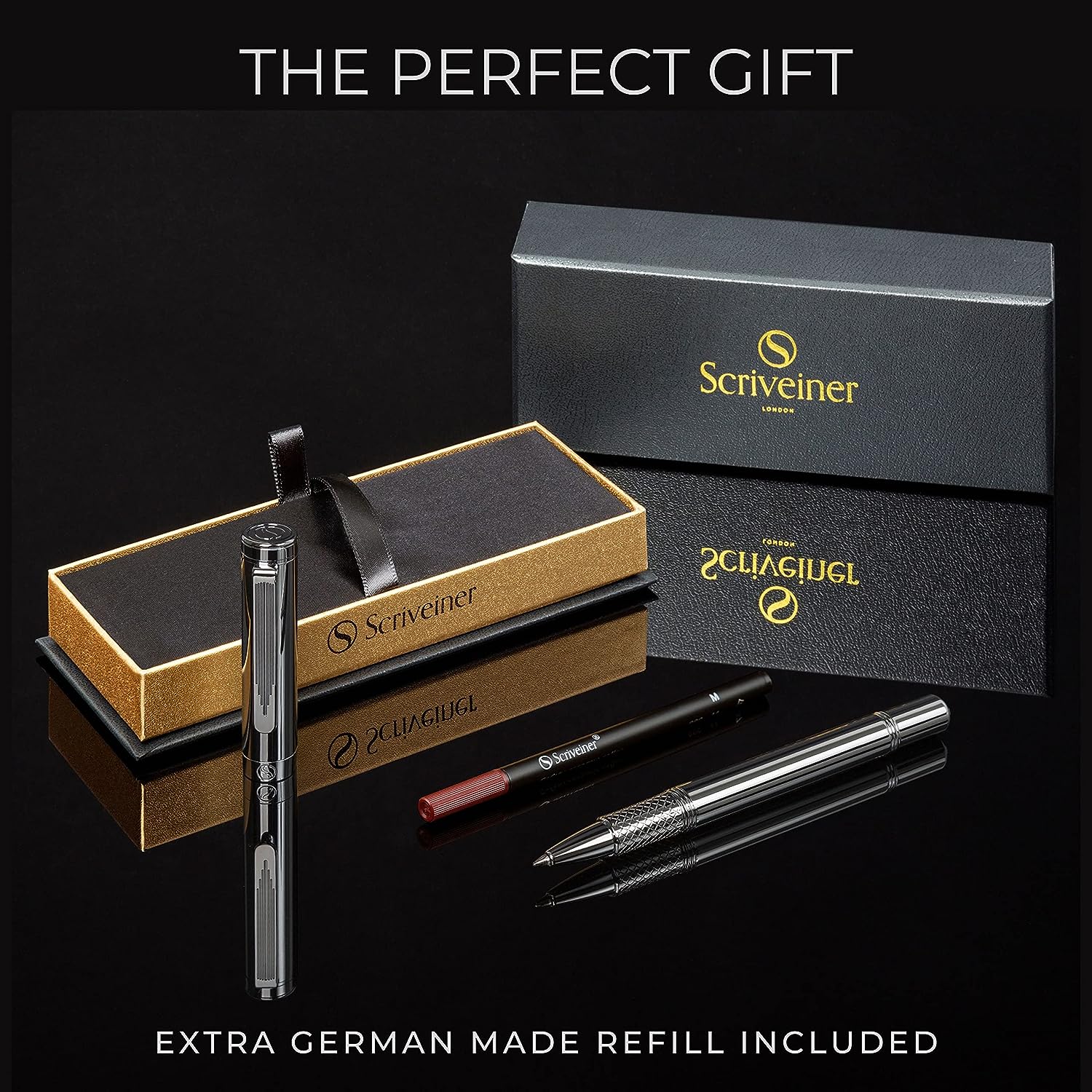 Scriveiner EDC Silberner Chrom-Rollerball, preisgekrönter Luxus-Stift, schwerer Taschenstift mit Chrom-Finish