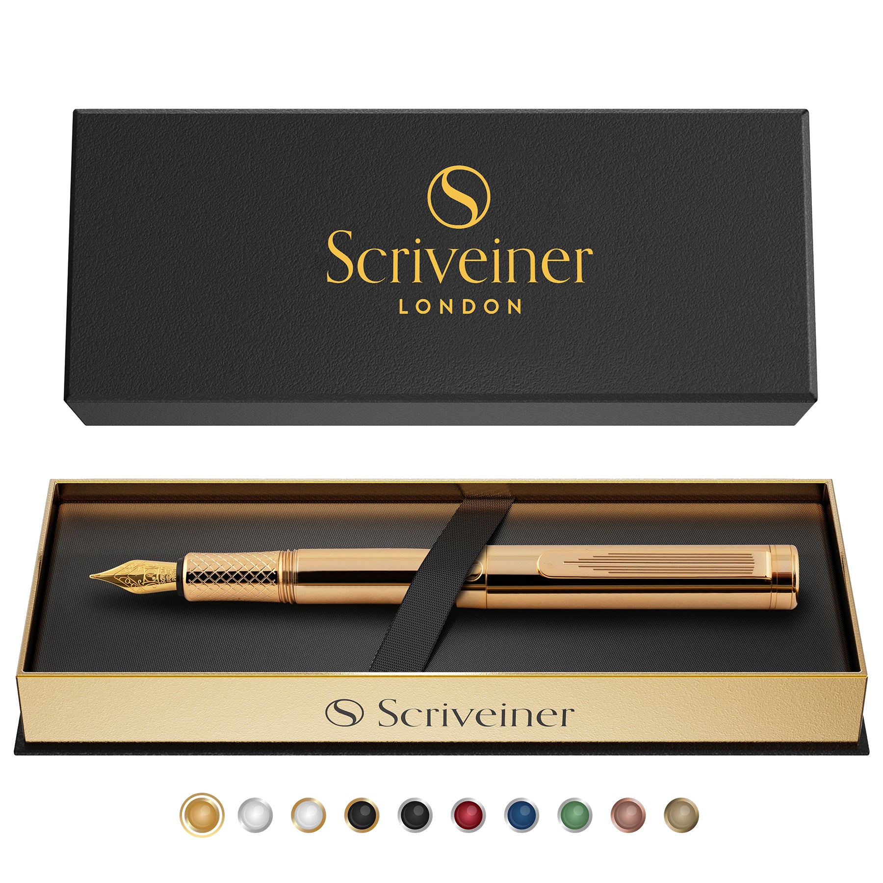 Scriveiner Gold Luxus-Füllfederhalter (fein) – preisgekrönt – schwerer Taschenstift, 22 Karat Gold