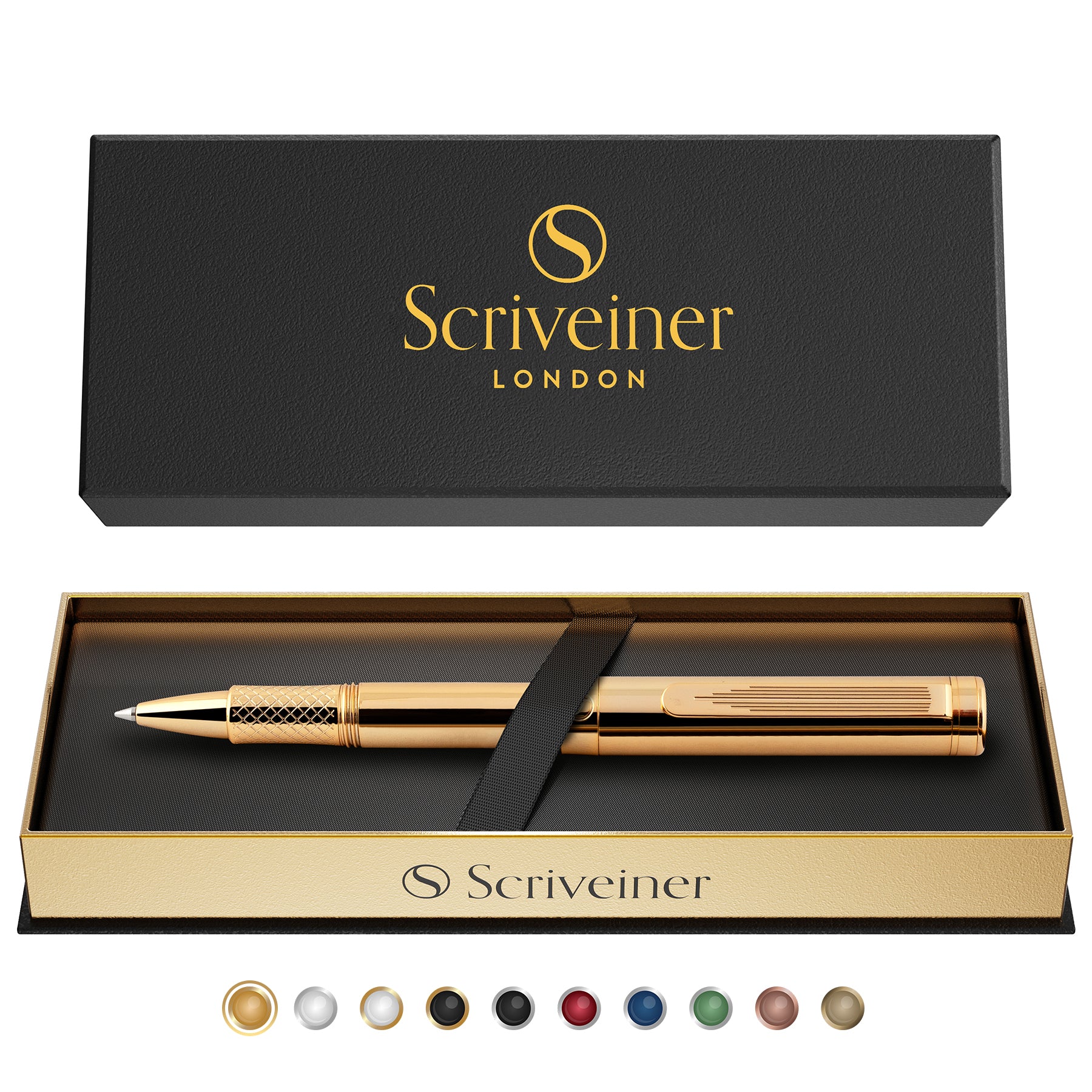 Scriveiner EDC Gold Rollerball Pen, preisgekrönter Luxus-Taschenstift mit 22 Karat vergoldetem Finish