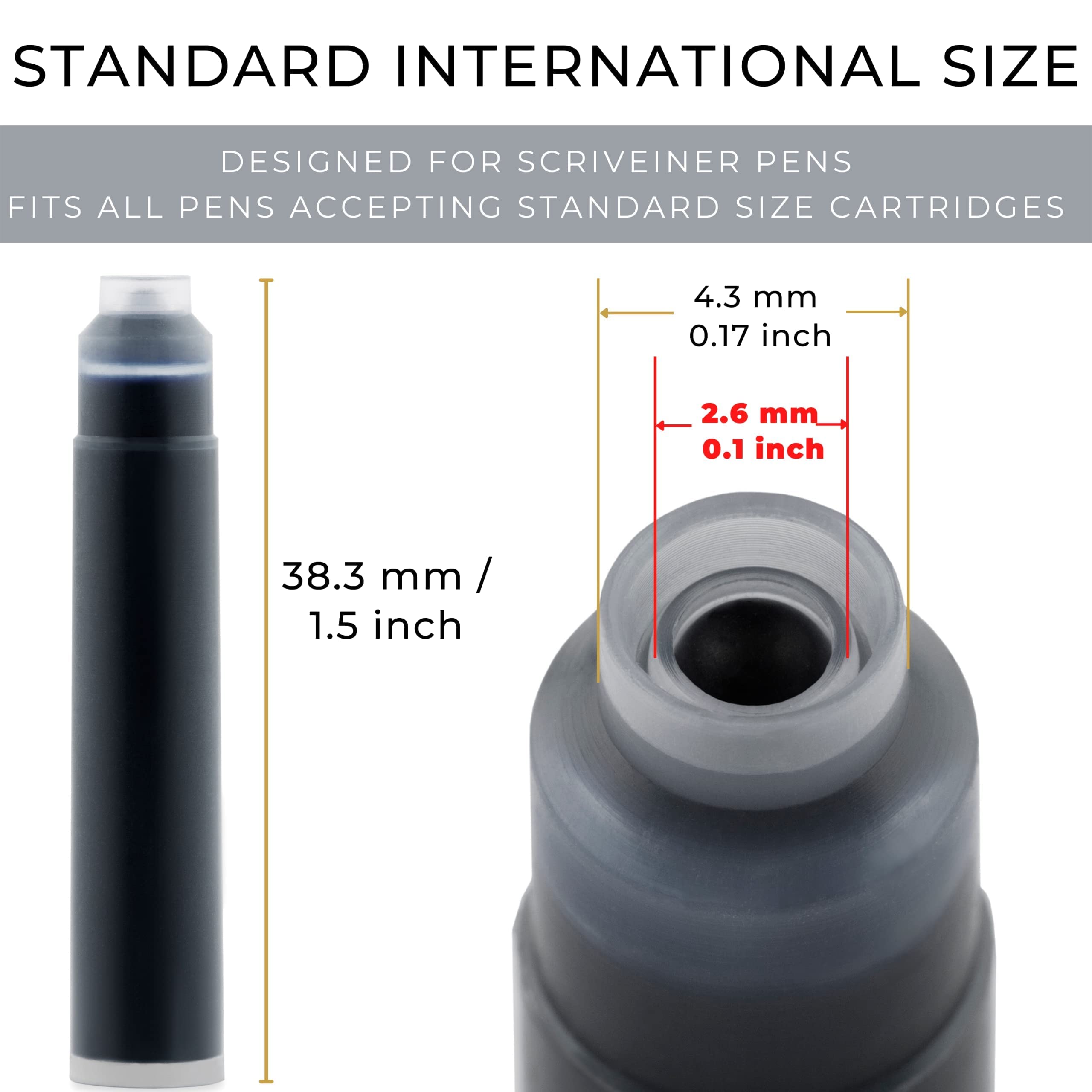 Scriveiner Tintenpatronen für Füllfederhalter, Schwarz, 20 internationale Standard-Tintenpatronen, hergestellt in Großbritannien