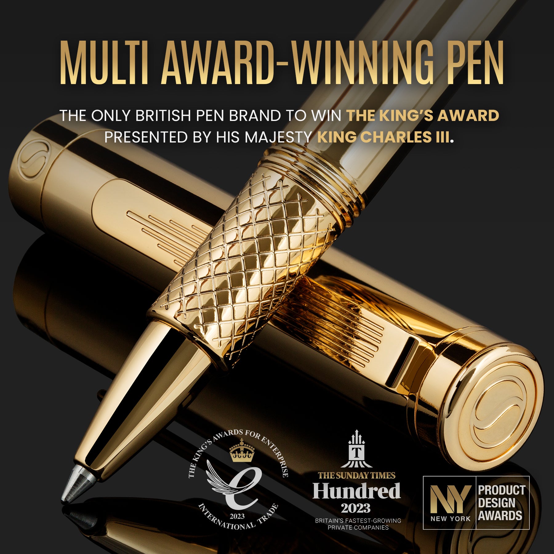 Scriveiner EDC Gold Rollerball Pen, preisgekrönter Luxus-Taschenstift mit 22 Karat vergoldetem Finish