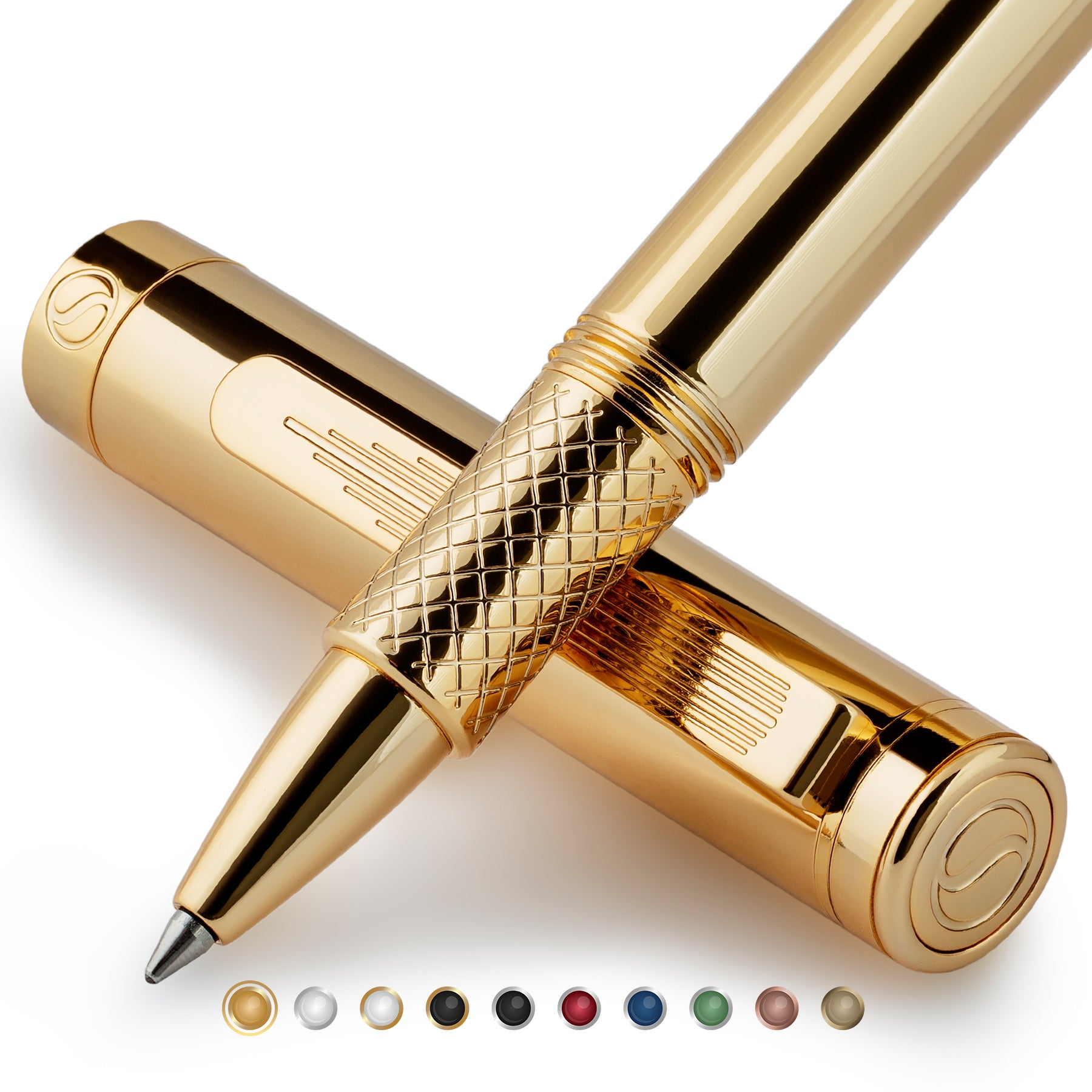 Scriveiner EDC Gold Rollerball Pen, preisgekrönter Luxus-Taschenstift mit 22 Karat vergoldetem Finish